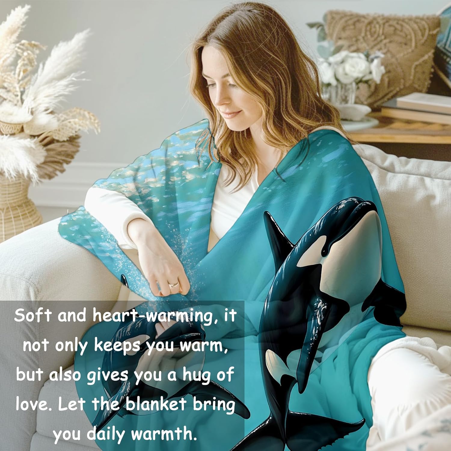 Orca Blanket Gifts for Women, Ocean Orca Flannel Blanket, Soft Warm Lightweight Throw Blankets for Bed Couch Home Travel Decor 60" x 80"