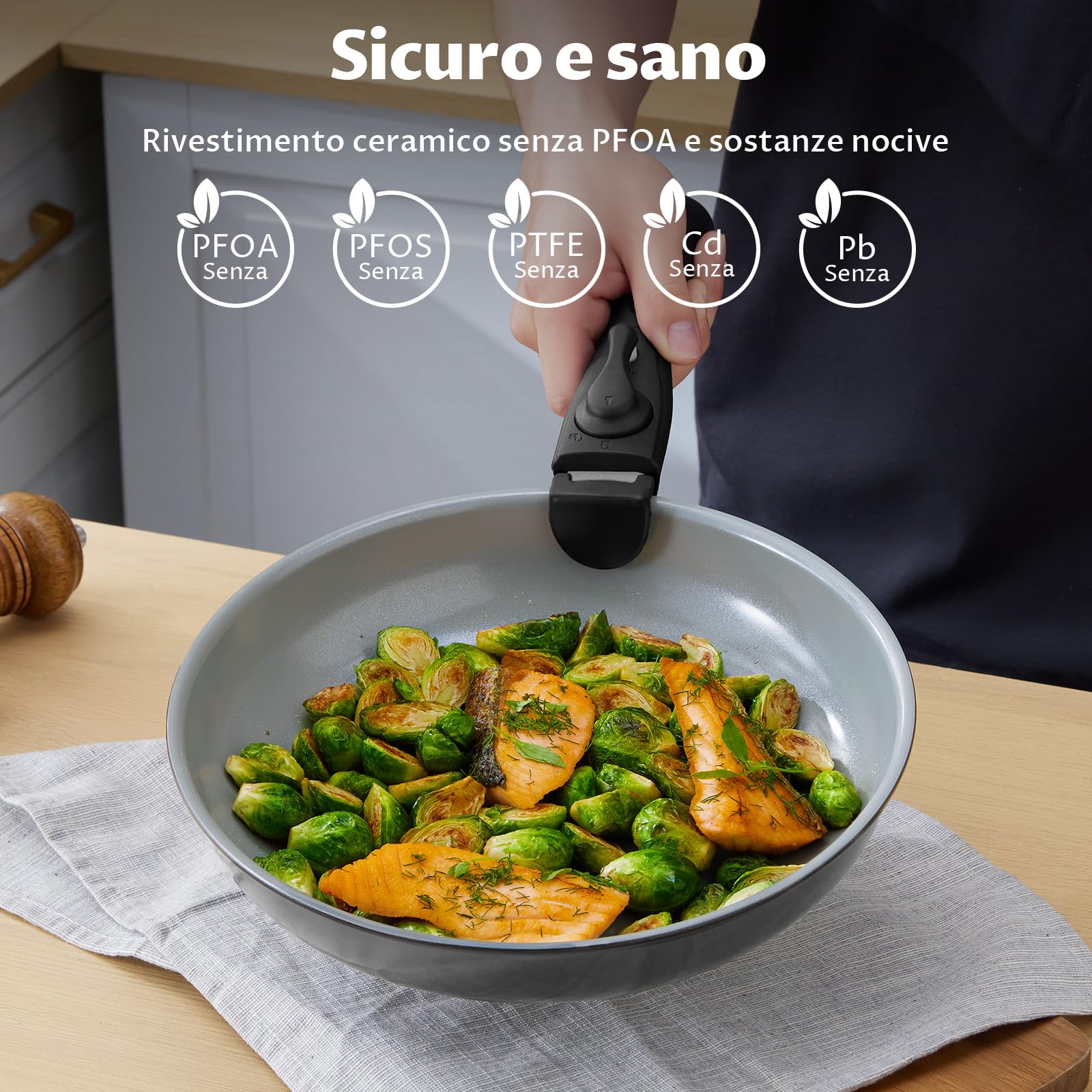 GiPP 11 Pezzi Set Di Padelle Con Rivestimento Ceramico Antiaderente, Set Di Padelle Con Manici Staccabili, Atossiche Compatibili Con Induzione, Forno E Lavastoviglie, Sfumatura Arancione
