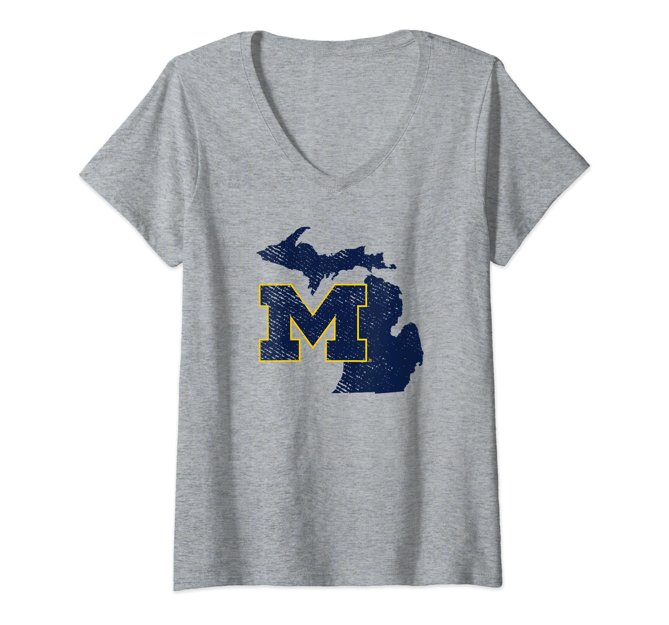 Womens University of Michigan Wolverines U of M State Shape V-Neck T-Shirt