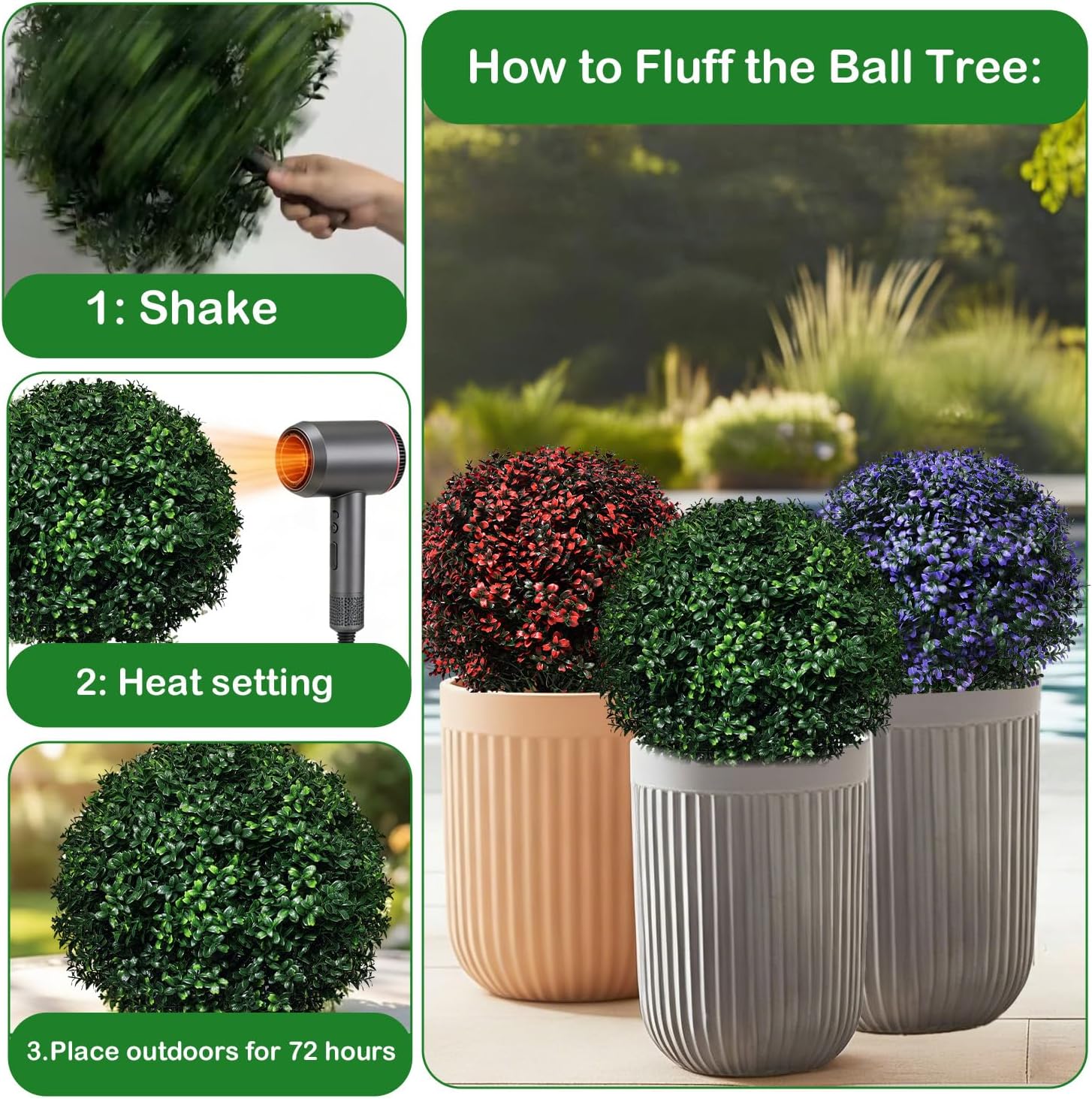 Set of 2 Artificial Boxwood Topiary Trees Outdoor, 24.5'' Red Fake Ball Tree Bushes with Spikes, Faux Plants UV Resistant Evergreen for Home Indoor Pathway Porch Garden Yard Decor