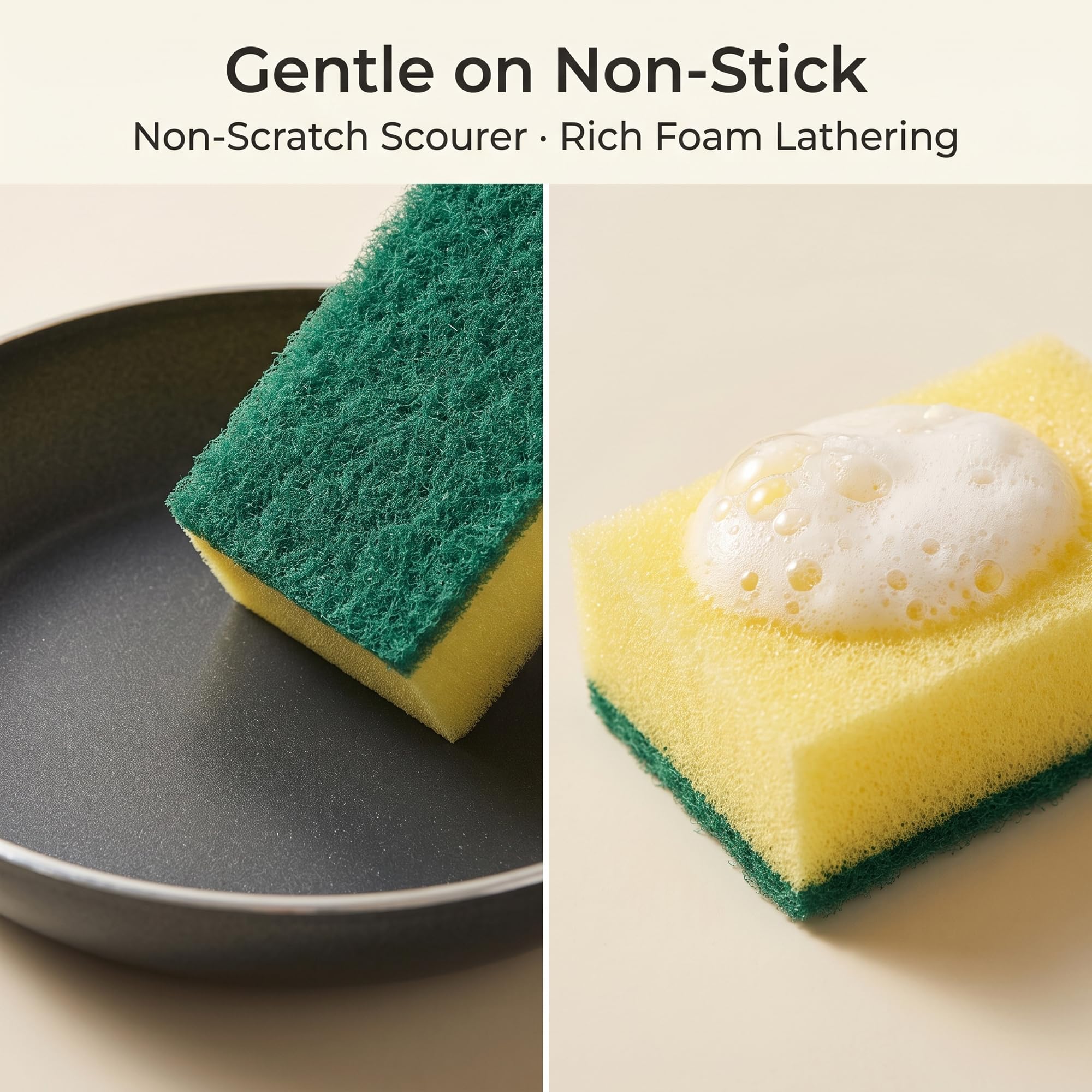 SEUNMUK Confezione da 100 spugne per la pulizia della cucina, 9 × 6 × 3 cm, spugne a doppio lato per piatti, padelle e pentole, spugne per uso domestico, giallo e verde