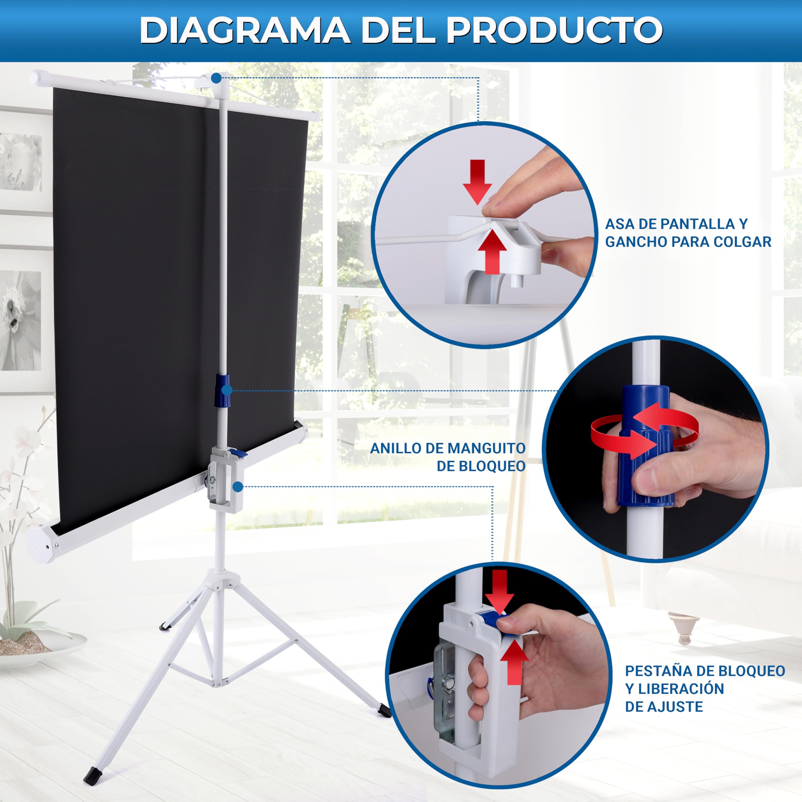 Pyle Pantalla de Proyector con Soporte, 254cms, Plegable y Portátil, Tela Mate, Tripode, Ideal para Presentaciones en Interior y Exterior, Montaje Rápido