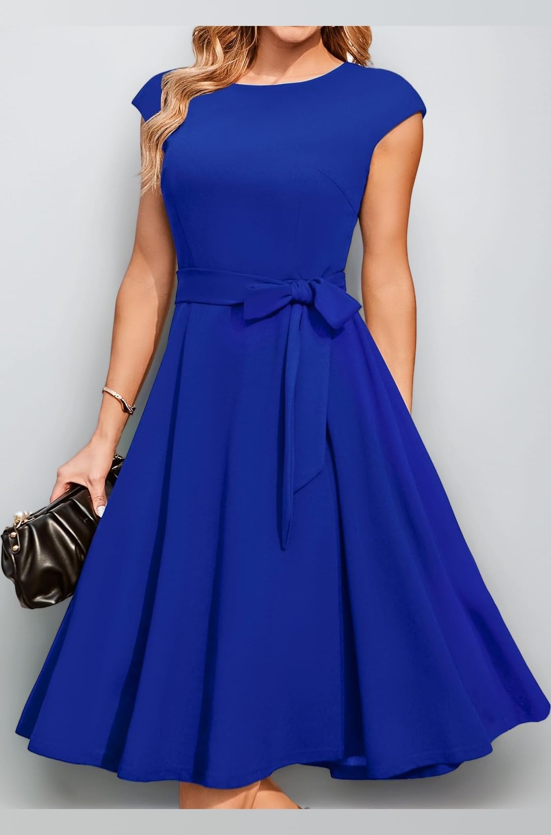 DRESSTELLS Women's Vintage Homecoming Tea Dress Cocktail Party Swing Dress with Cap-Sleeves RoyalBlue S