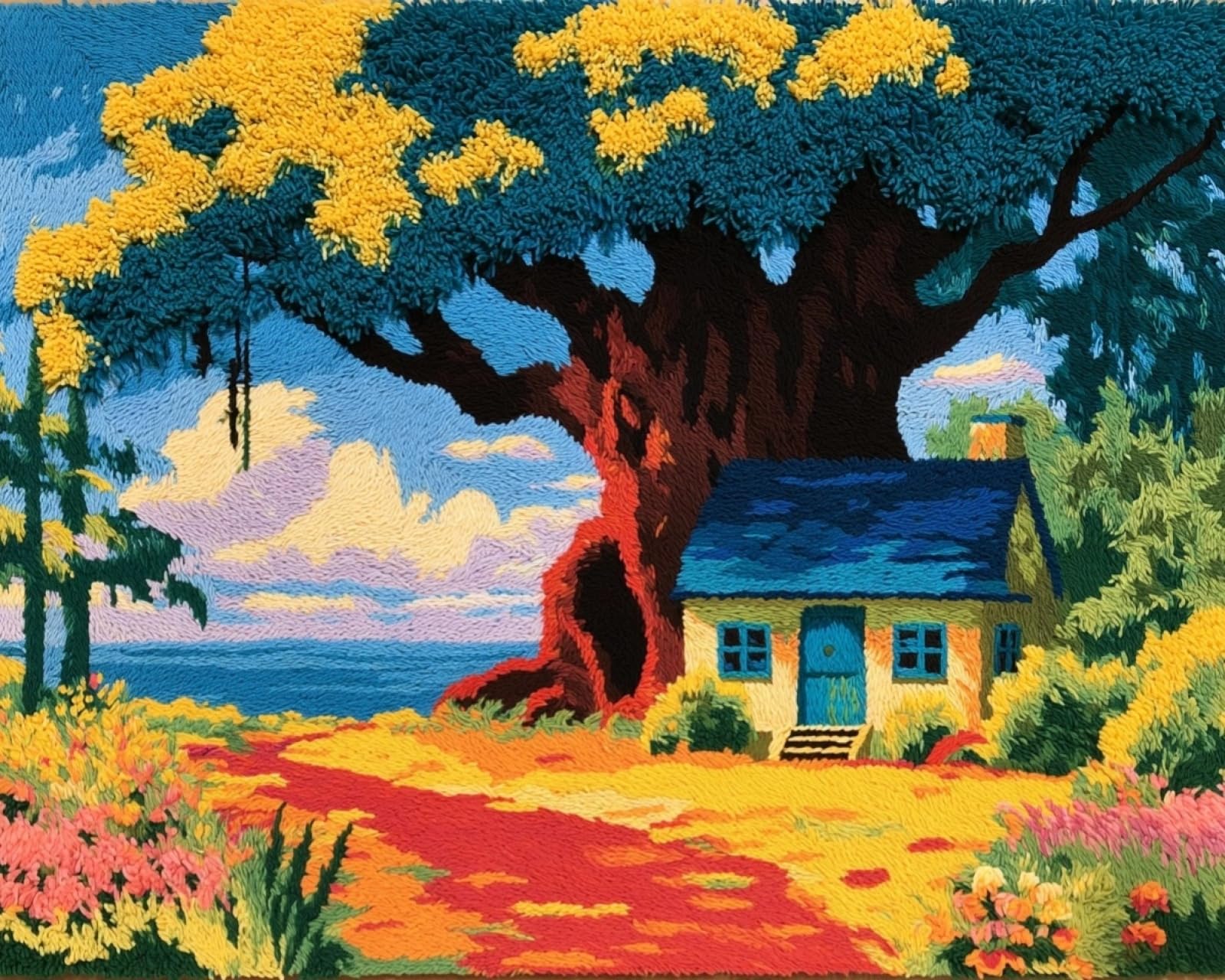 Latch Hook Rug Kit for Adults,The little house under the banyan tree