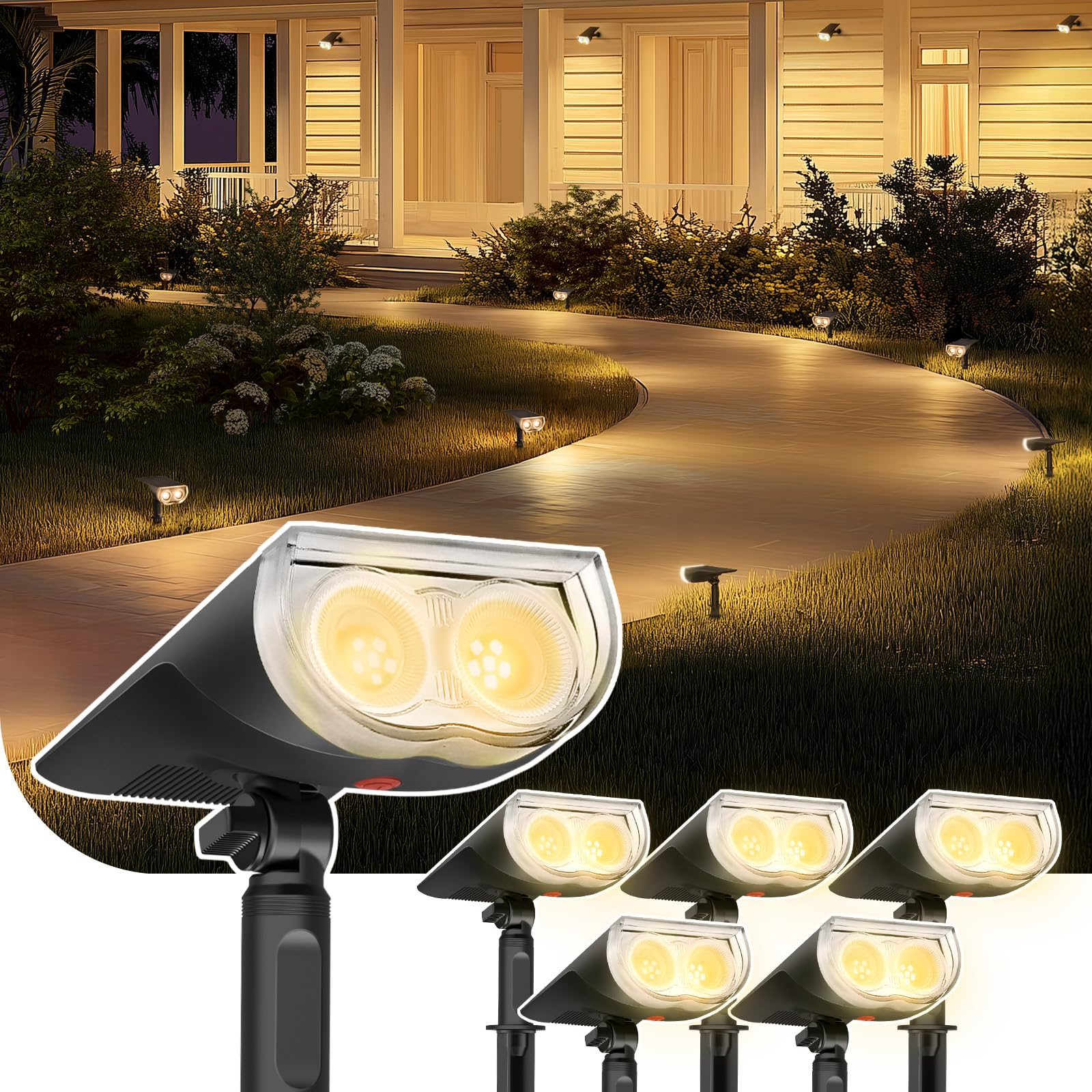 Linkind Solar Lights Outdoor StarRayS, Bright Solar Spot Lights Outdoor, IP67 Waterproof Spotlights for Landscape Garden Yard Walkway Patio Tree（Warm White, 6 Pack）