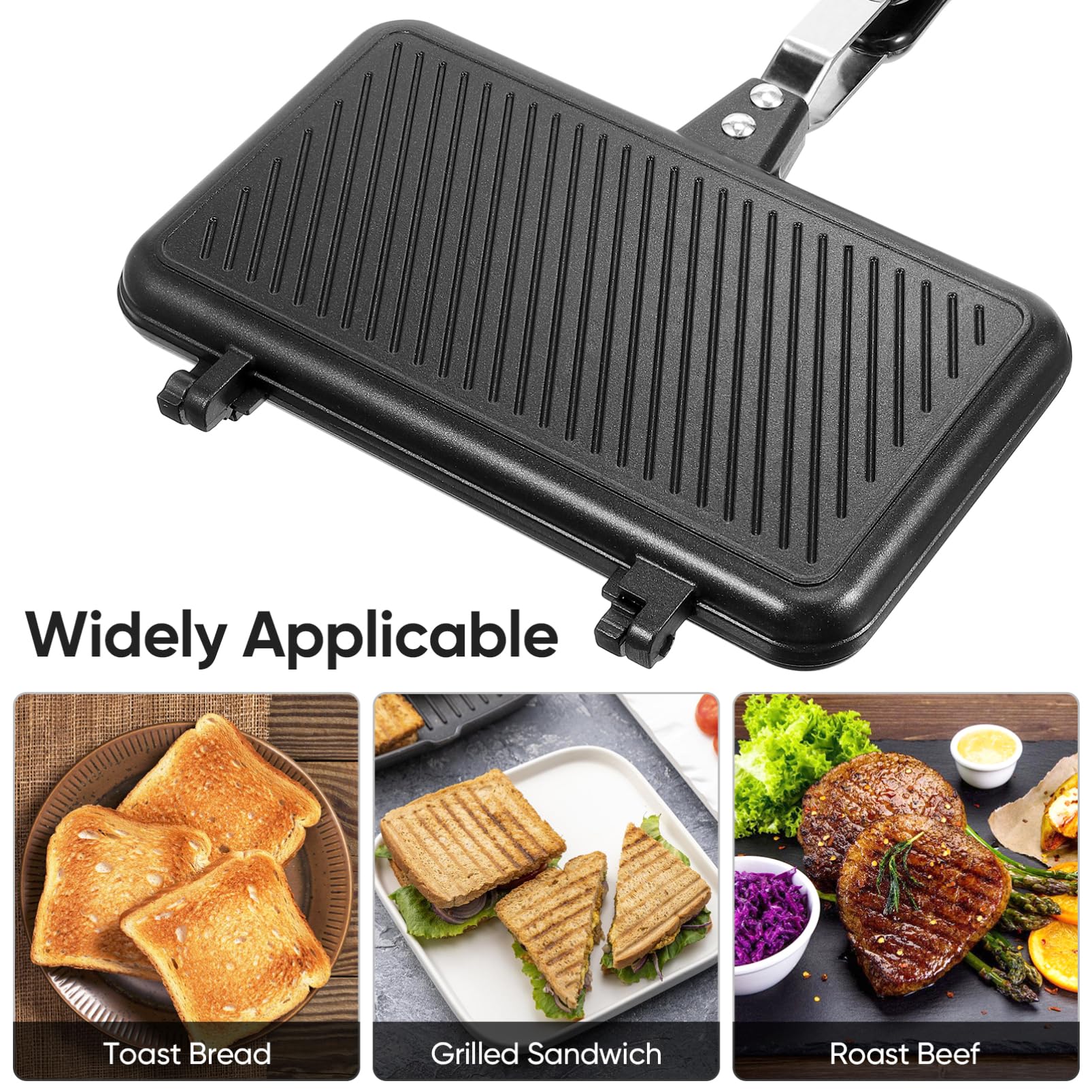 Healvian Poêle à sandwich antiadhésive en aluminium 2 tranches pour cuisinière à gaz – Poêle à frire double face pour camping en plein air