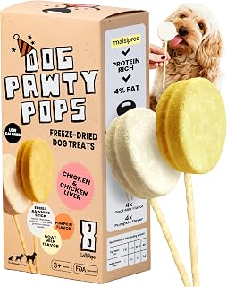 MalsiPree Lollipop Freeze Dried Dog Birthday Treats - Low Calorie, High Protein Chicken Recipe with Digestion Friendly Pumpkin & Goat Milk - Dog Treats for Birthdays & Puppy Training (8 Pack)