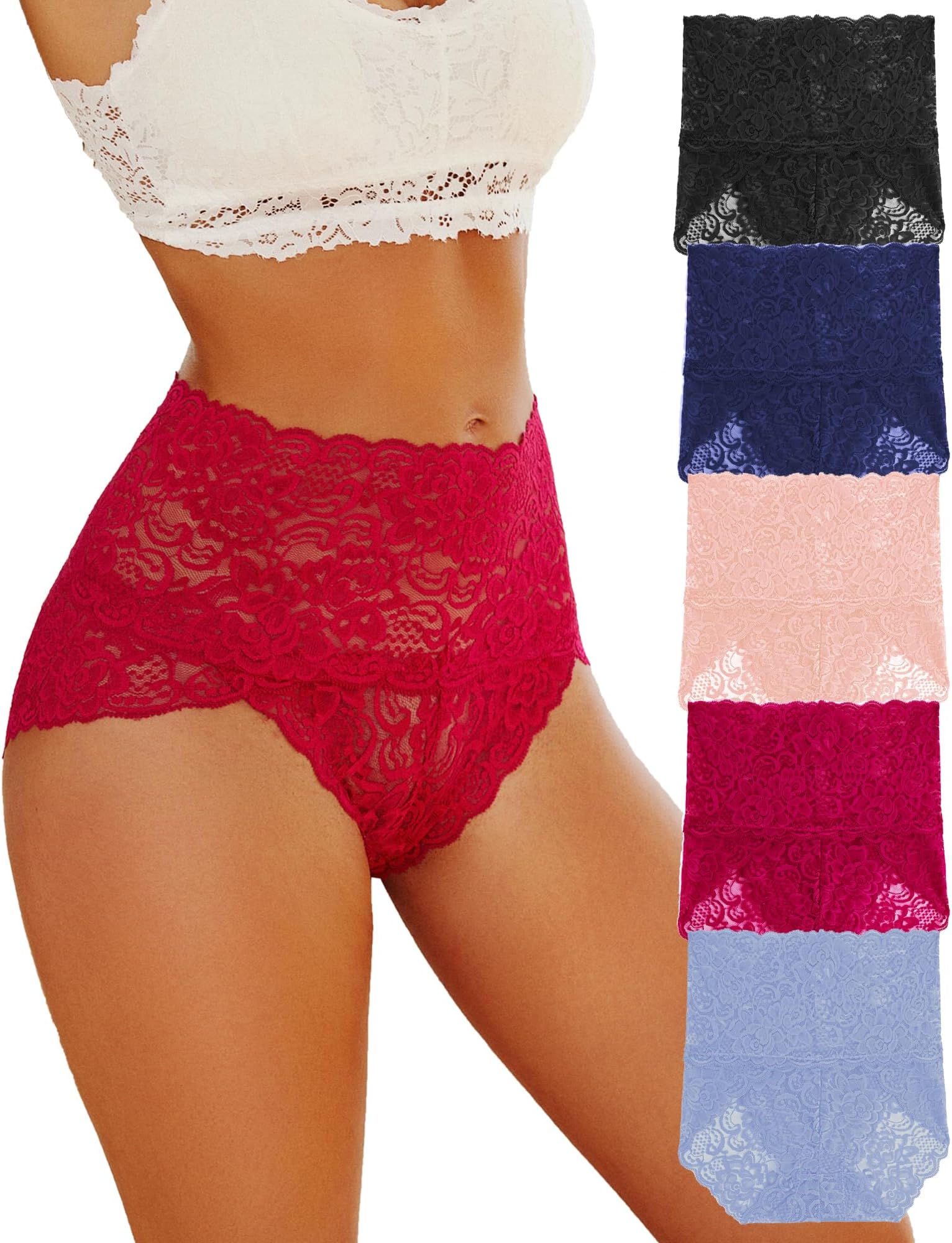 5 Lace Underwear, Women's High Waisted Briefs Set, High Waist Underpants, Sexy Hipster, Soft Briefs, Comfortable Underwear, Women, Seamless Lace, Multipack, S-XL