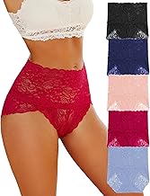 FINETOO 5er Spitze Unterwäsche Damen High Waisted Slip Set Hohe Taille Unterhosen Sexy Hipster Soft Slips Bequem Underwear Frauen Nahtlos Spitzen Mehrpack S-XL