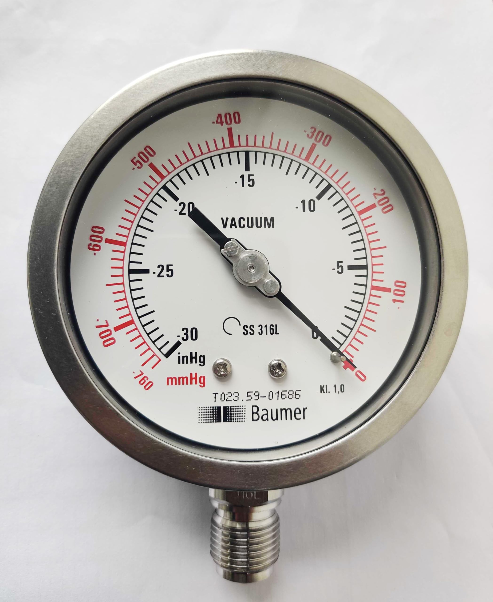 Baumer Industrial Pressure Gauge, Dial 4", 0-10 kg/cm2, All Stainless Steel (zebcoeng.in)