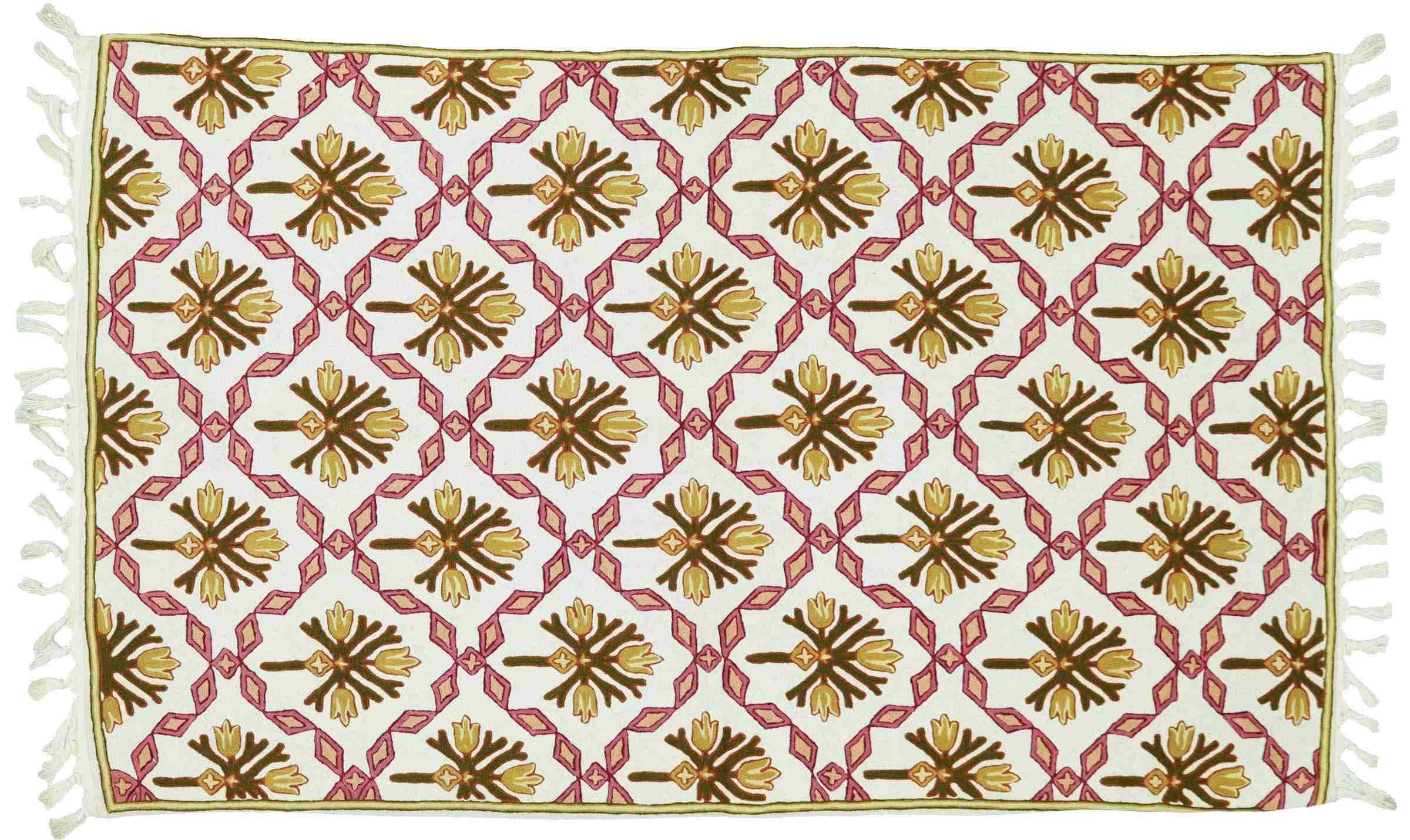 Tapis tissé à la main rectangulaire damassé beige coton 90x150