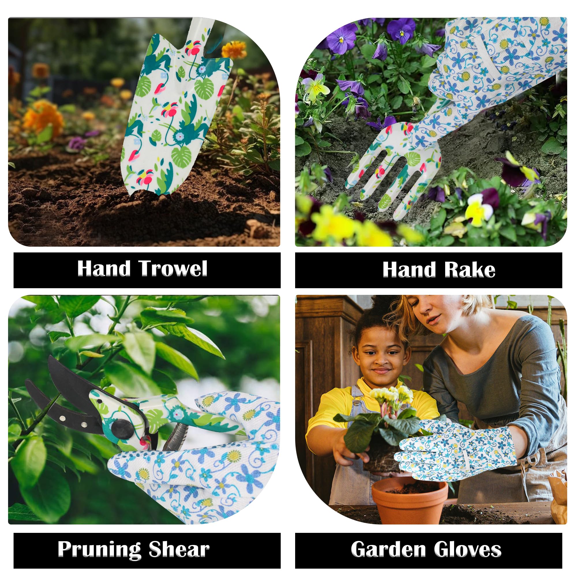 Utensili da giardinaggio resistenti con borsa per attrezzi da giardino, set di 10 attrezzi da giardino, regalo per la festa della mamma, regali di giardinaggio per donne amanti del giardino