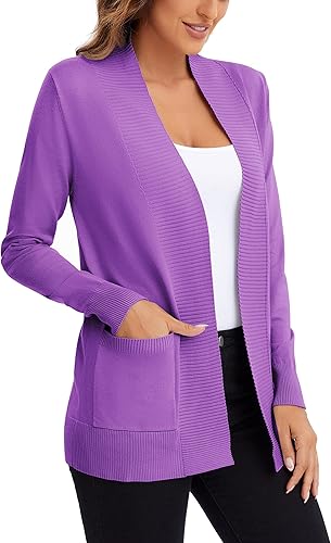 Miniatura 4 de Urban CoCo Suéter de punto ligero con frente abierto para mujer, manga larga, con bolsillo