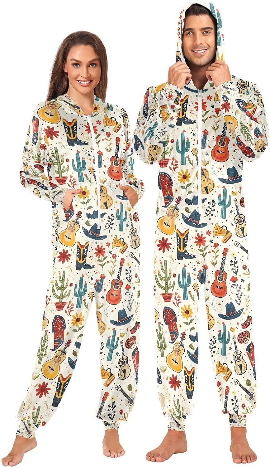 Cowboy Boot Flower Adult Onesie Pajamas Novelty One Piece Costume Sleepwear Jumpsuits Matching PJS