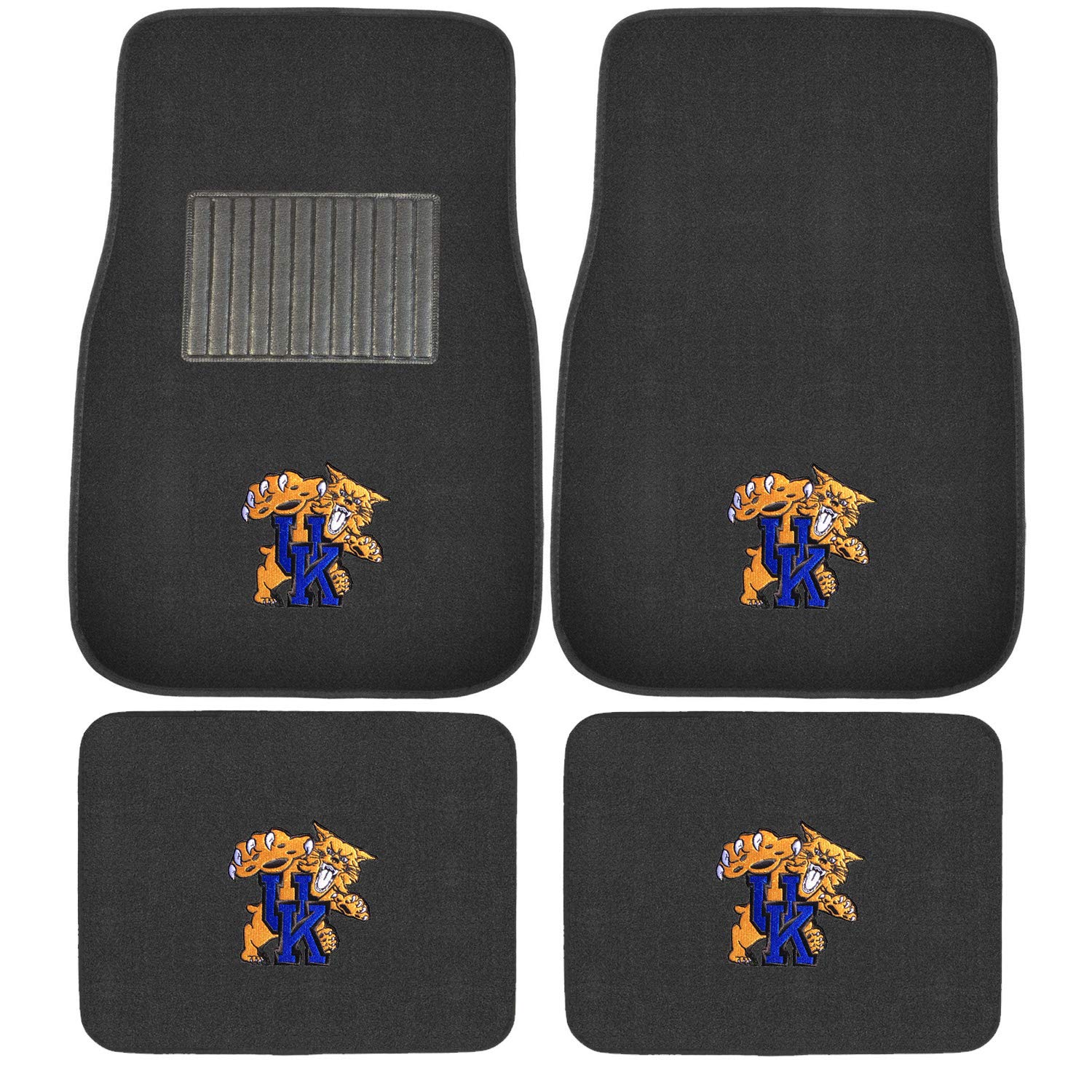 AAC FANMATS NCAA Mascot Carpet Floor Mats Bundle with Head Rests for Kentucky Wildcats Fans Officially Licensed(6 Items)