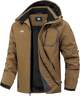 MAOYSSEN Men's Ski Jacket with Hooded Snowboarding Waterproof Fleece Lining Jacket Winter Coat Multi Pockets