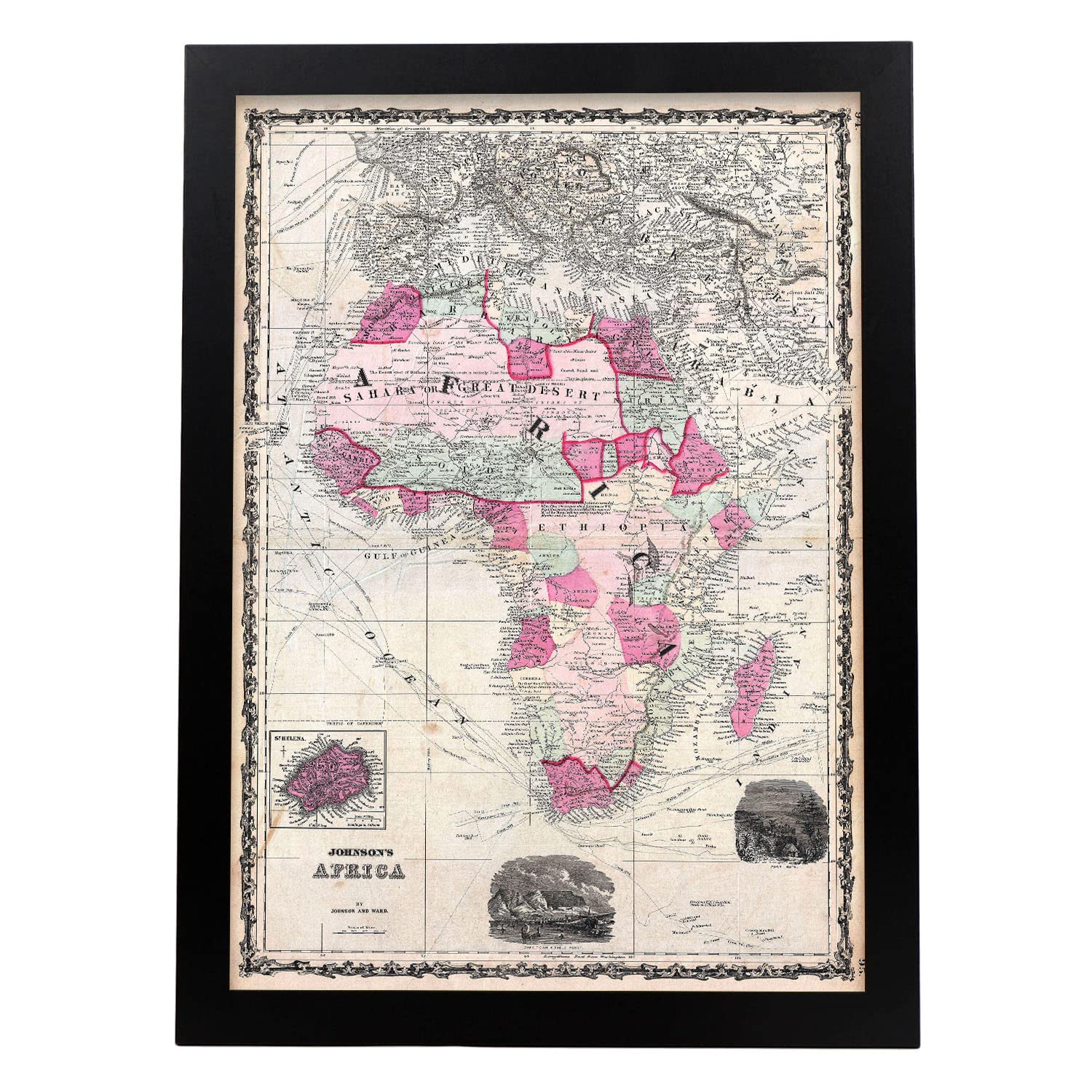 Nacnic 1862 Johnson Map of Africa Geographicus Afria Poster art, Size A3 No frame. Pictorical style Print for the decoration of living room walls, bedrooms, offices...