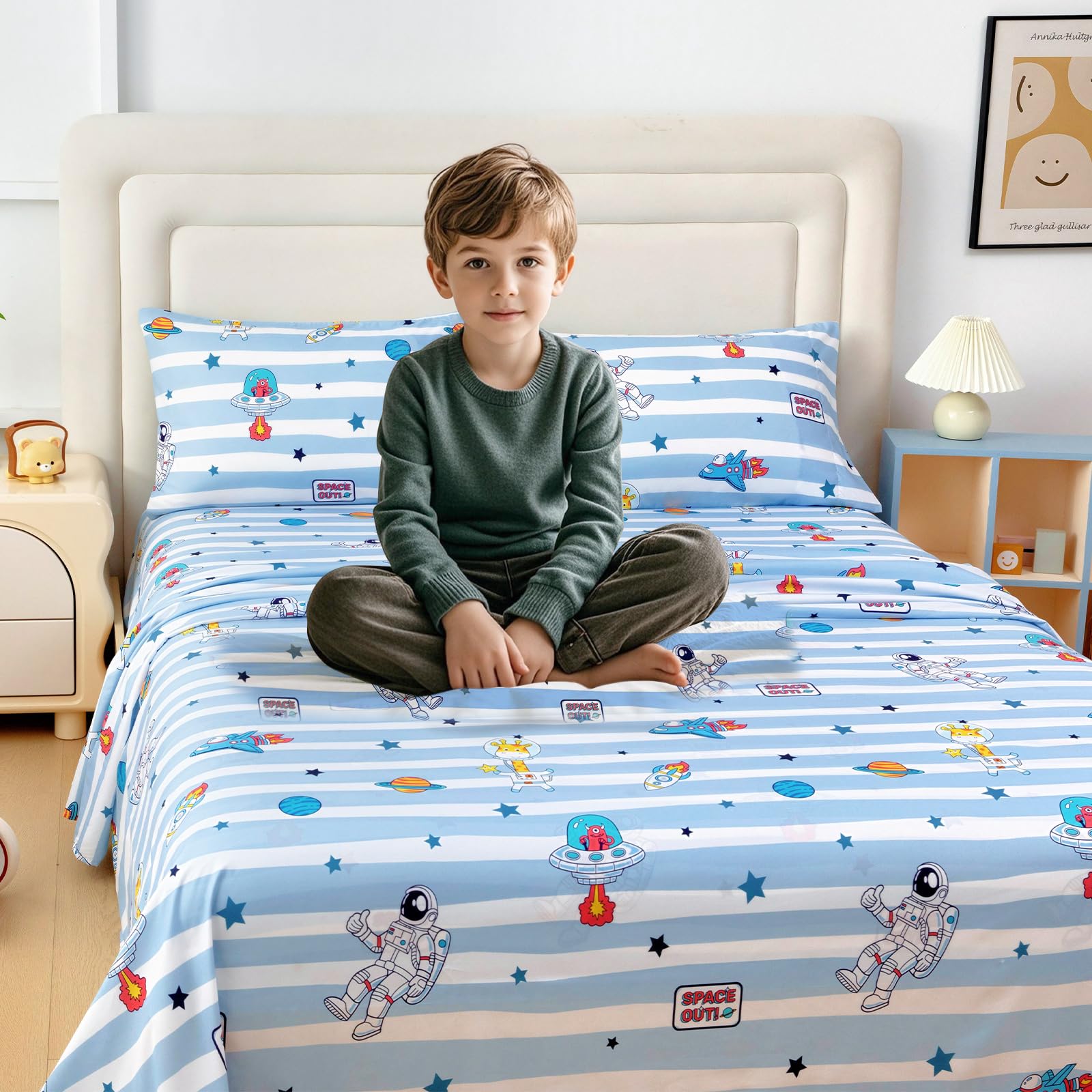 Joiedomi Kids Twin Sheet Set – Astronaut Print, Soft Microfiber, Deep Pocket, Wrinkle-Free - View #3