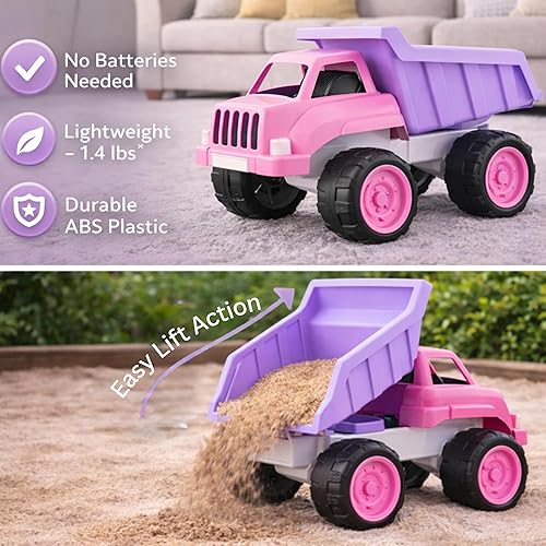 Miniatura 4 de Liberty Imports Camión volquete grande de plástico en color rosa para niños pequeños y niñas – Volquete inclinable grande, vehículo de juguete de