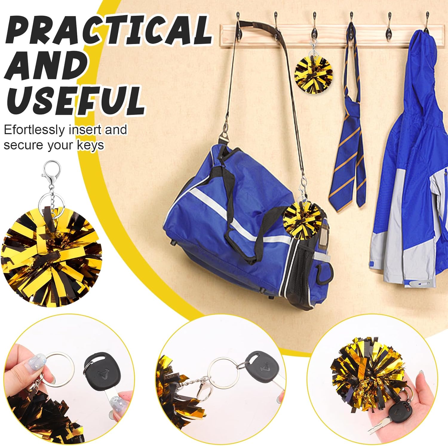 24Pcs Cheer Pom Pom Keychain Cheering Keyring Charm Foil Keychain Cheerleader Gift Plastic Pom Cheer Camp Gift - Image 5