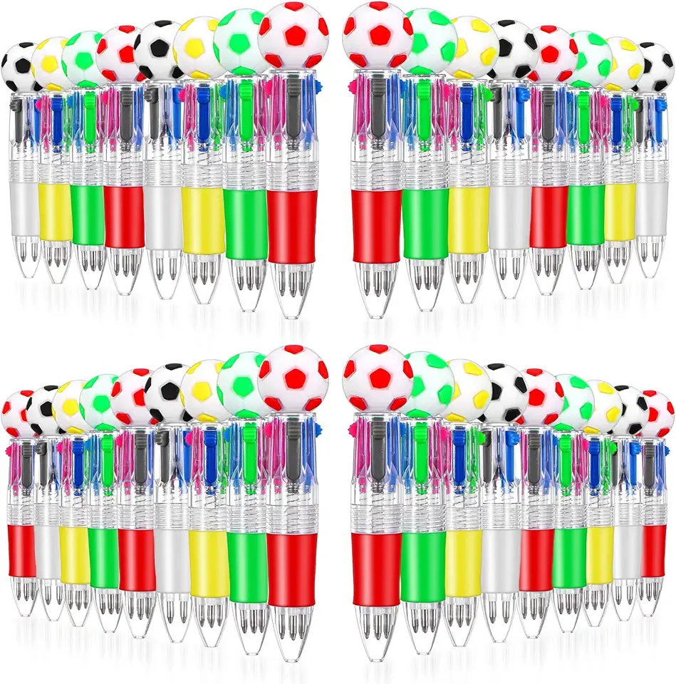 36 peças mini canetas multicoloridas, lembrancinhas de festa de futebol, canetas esportivas multicoloridas, 4 em 1, canetas esferográficas retráteis de ponta fina da Copa do Mundo para