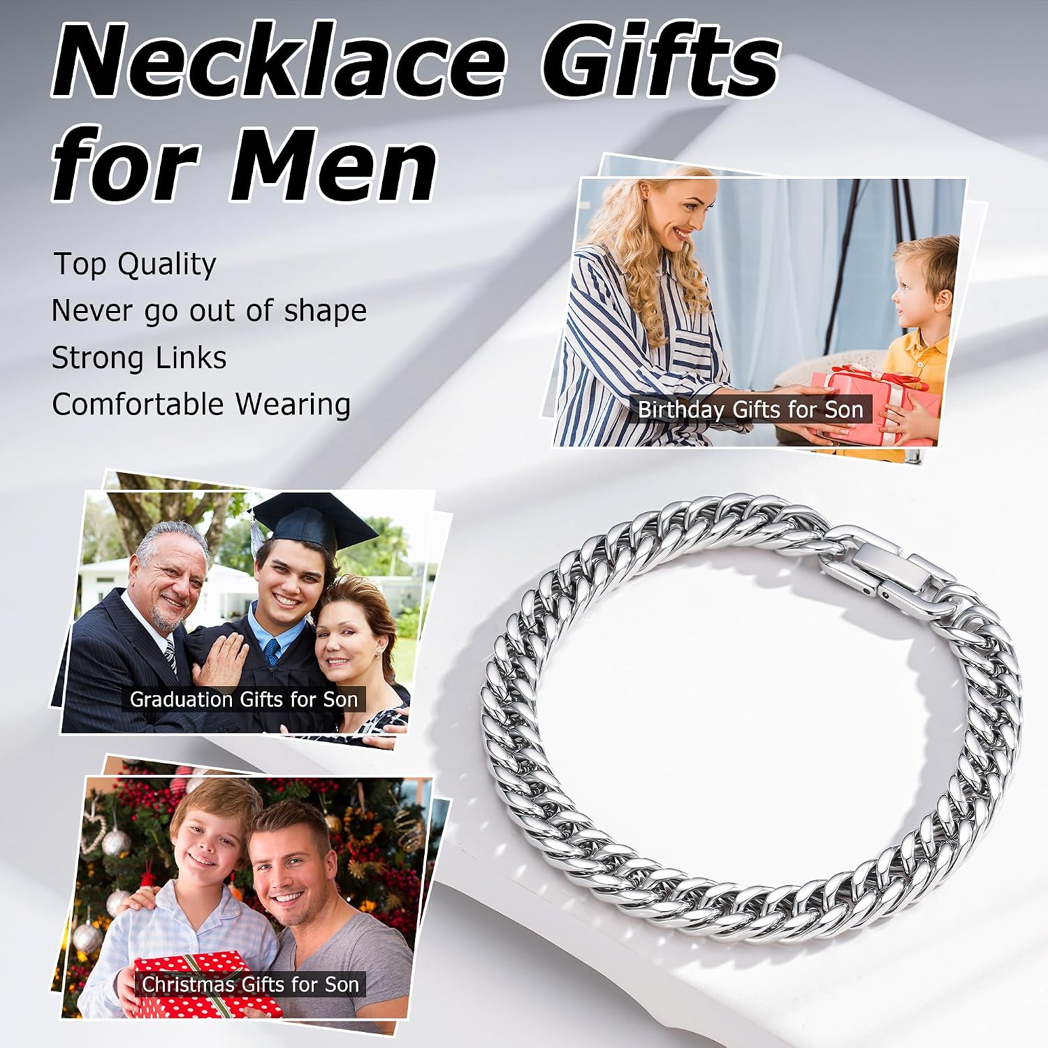IEFLIFE Gifts for Men Son Bracelet - Adjustable Stainless Steel Cuban Link Chain Bracelet for Him, Graduation Birthday Gifts for Son from Mom, Bracelets Gift for Men Him from Mom Jewelry