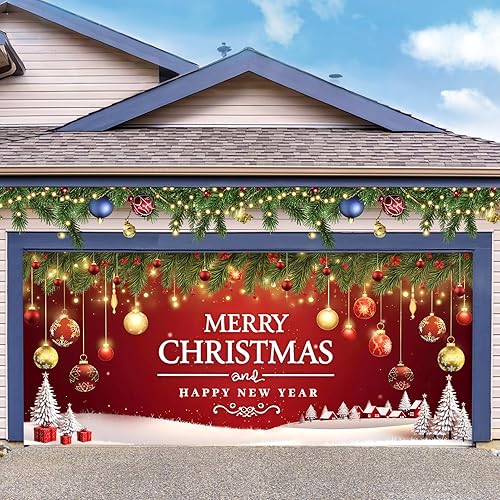 Christmas Garage Door Cover, Large Christmas Banner Backdrop Decorations Hanging Door Photography Decor for Indoor Outdoor House Patio Lawn Party Background,Christmas New Year,16x7FT