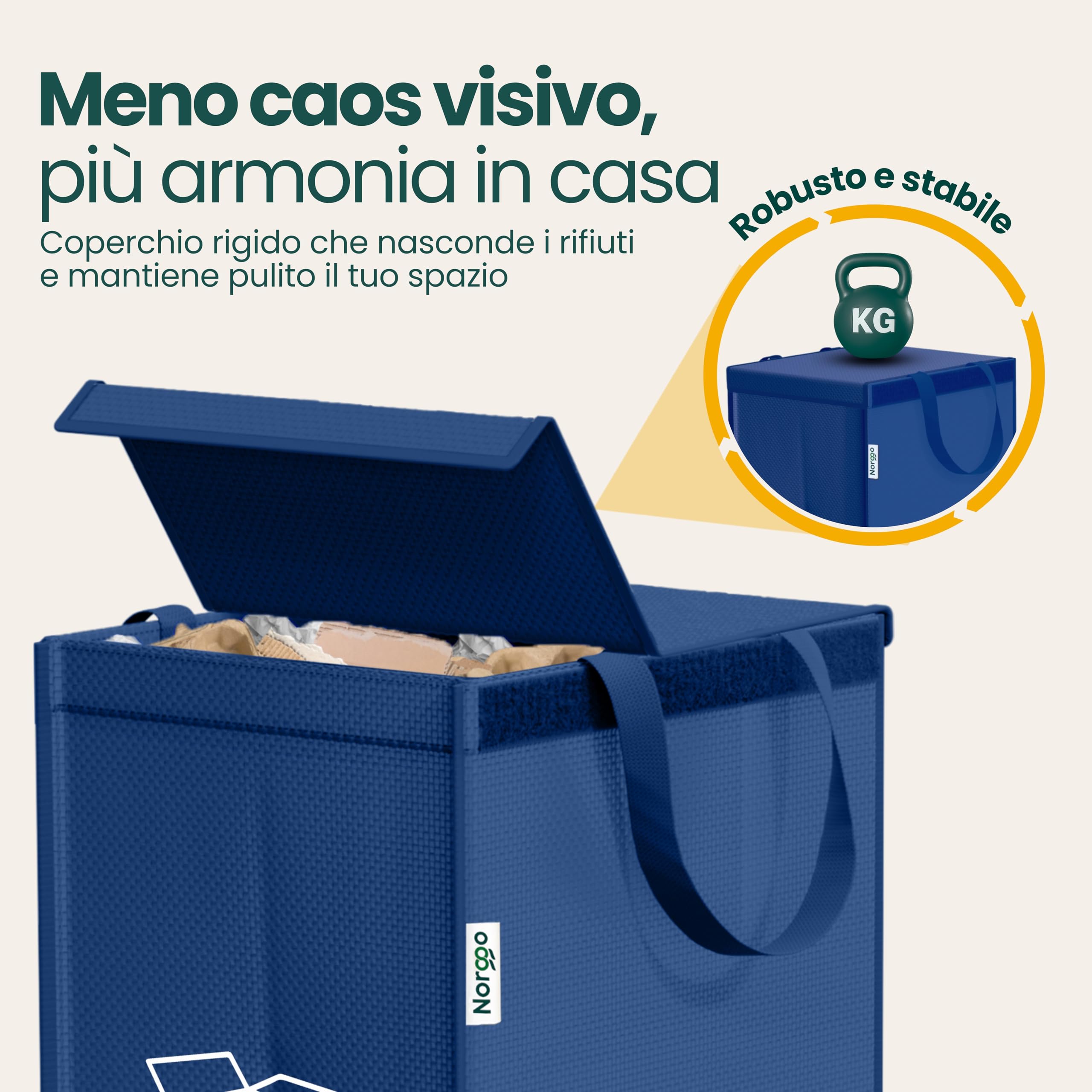 Borse per raccolta differenziata 40L – Set 3 buste raccolta differenziata per plastica, carta e vetro – Sacchi differenziata colorati con maniglia – Sacchetti e borse differenziata per casa