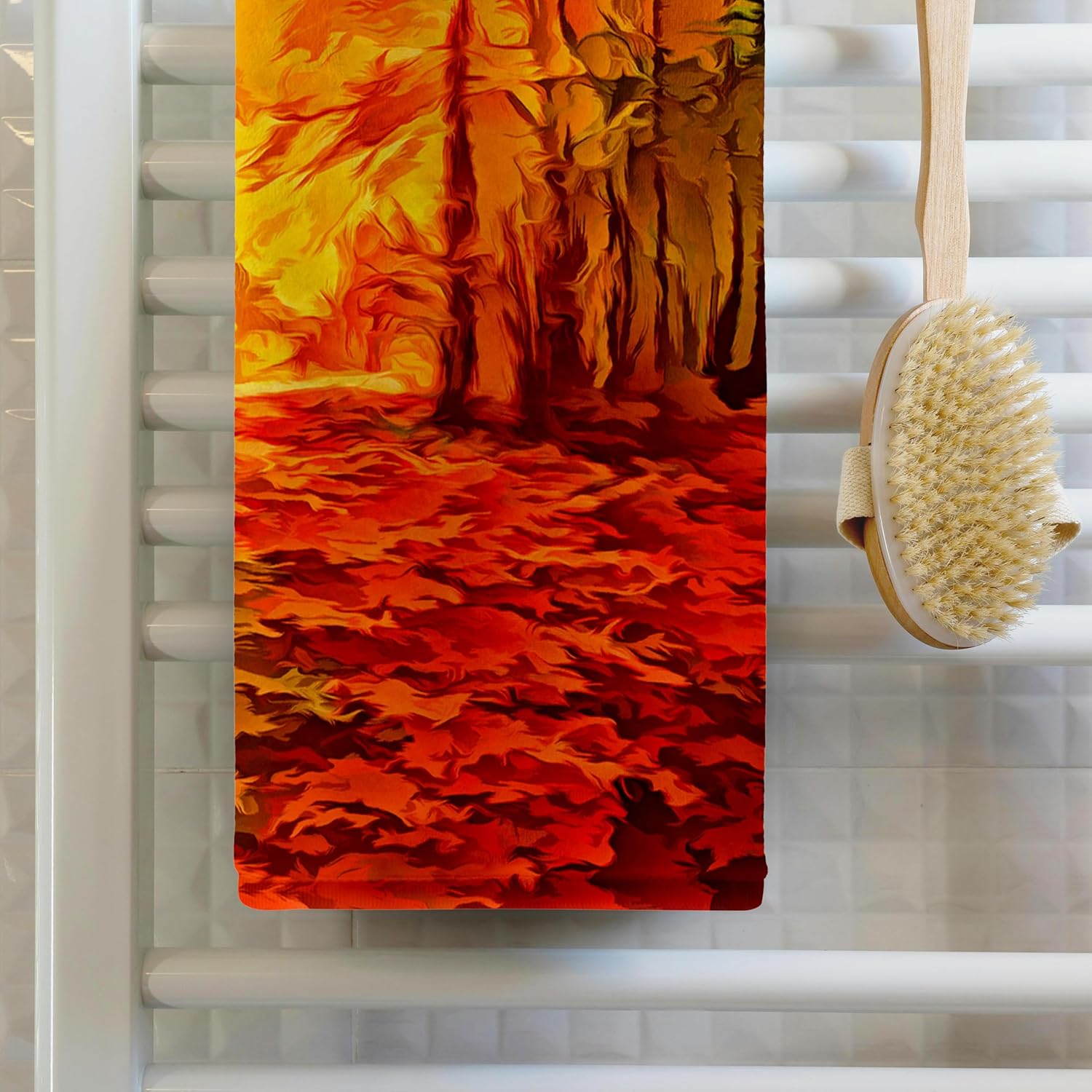 3dRose Vibrant Hues of Autumn Leaves in a Fall Themed Painting 22x30 Bath Hand Pool Towel