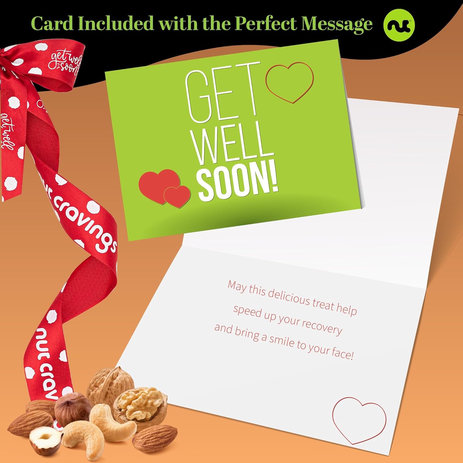 NUT CRAVINGS Gourmet Collection - Get Well Soon, Nuts Gift Basket with Get Well Soon Ribbon in Reusable Wooden Tray (12 Assortments) Food Arrangement, Healthy Snack Care Package, Food Assortments - Image 5