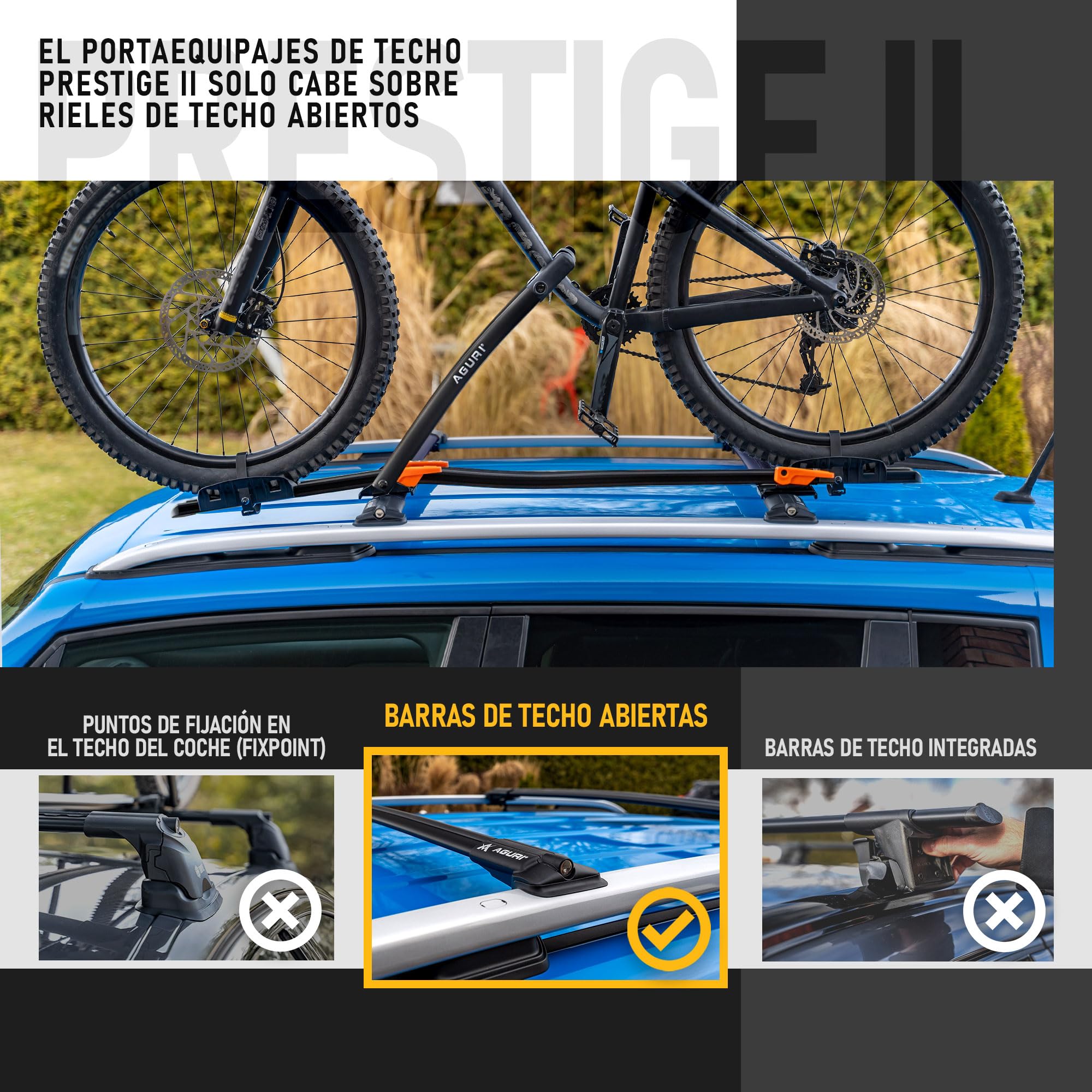 AGURI Prestige II | Compatible con Volkswagen T-Roc 2017+ | Portaequipajes de Techo, Barras de Techo | Destinado a Poner Cofres, Soportes y Escaleras | Construcción Ligera y Resistente de Aluminio
