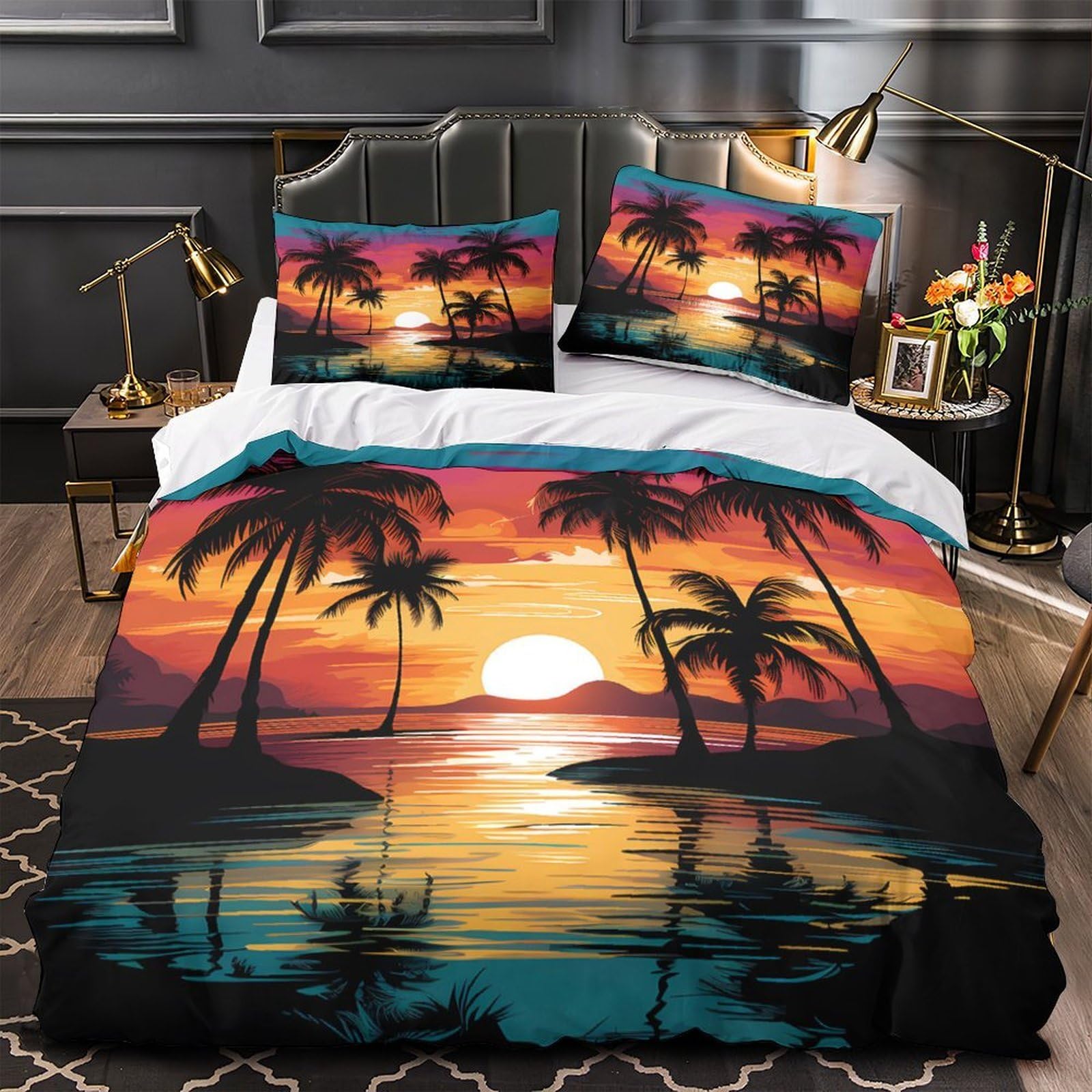 Parure de lit coucher du soleil 3D en microfibre douce pour lit simple