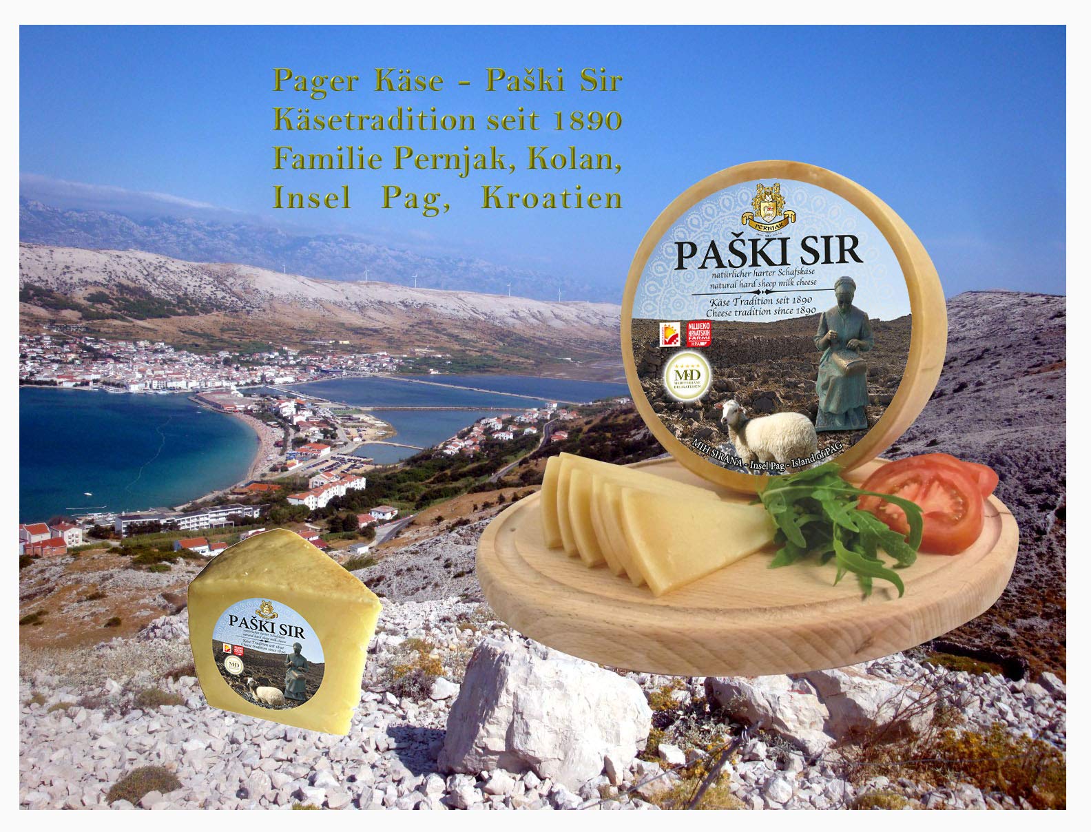 PAGER KÄSE - PAŠKI SIR Schafskäse min 300g Laktosefrei - veredelt mit dem Meersalz aus der Saline von Pag