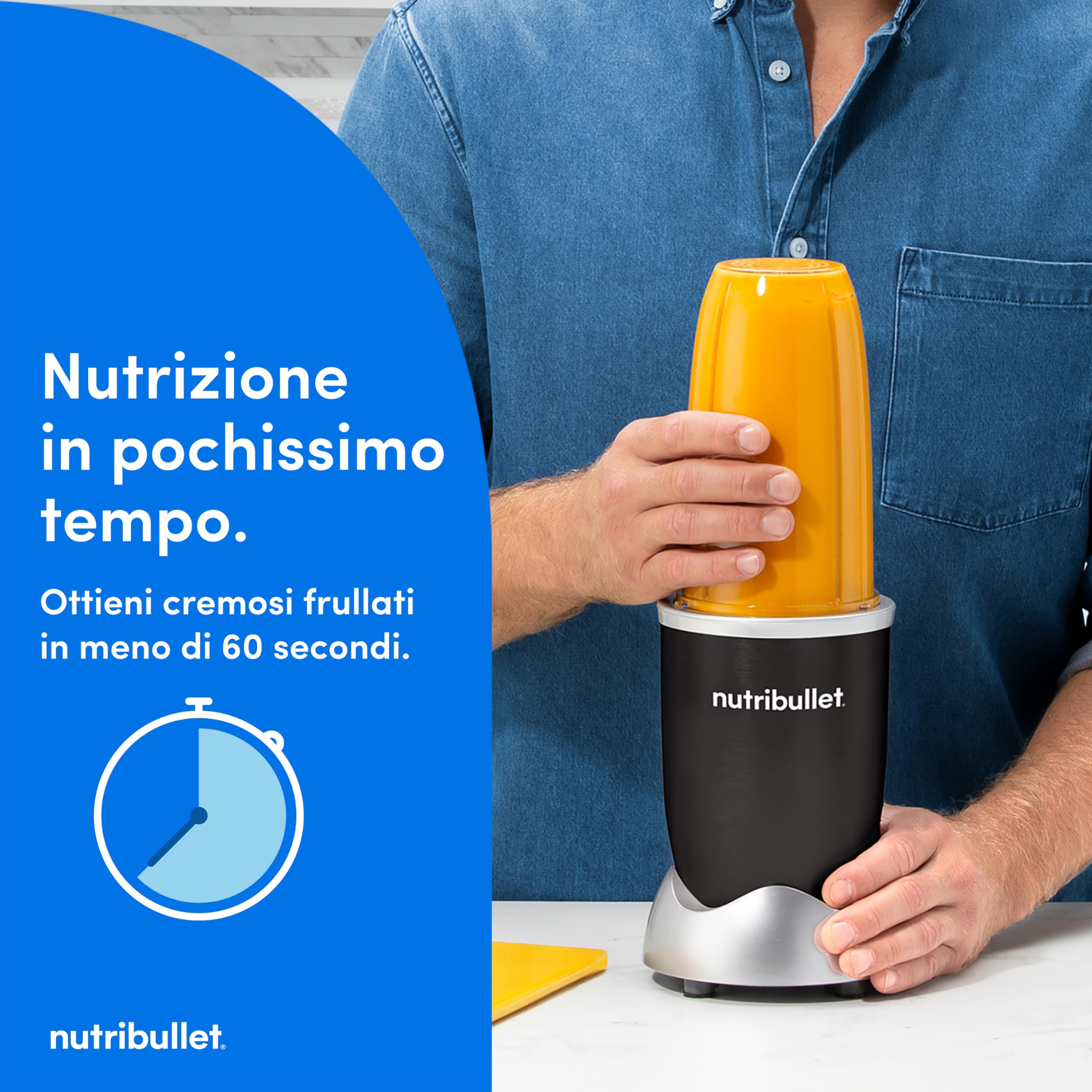nutribullet Original 600, Frullatore Elettrico, Tritatutto, Frullatore Smoothie, Frullatore Tritatutto Multifunzione, Potenza 600 Watt, nero, NB603B