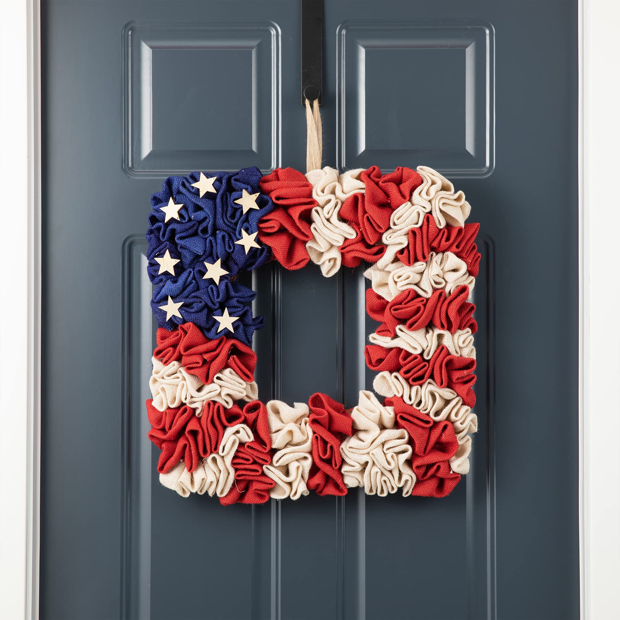 Glitzhome Patriotic Fabric Flag Wreath with Decorative Stars, Multicolor