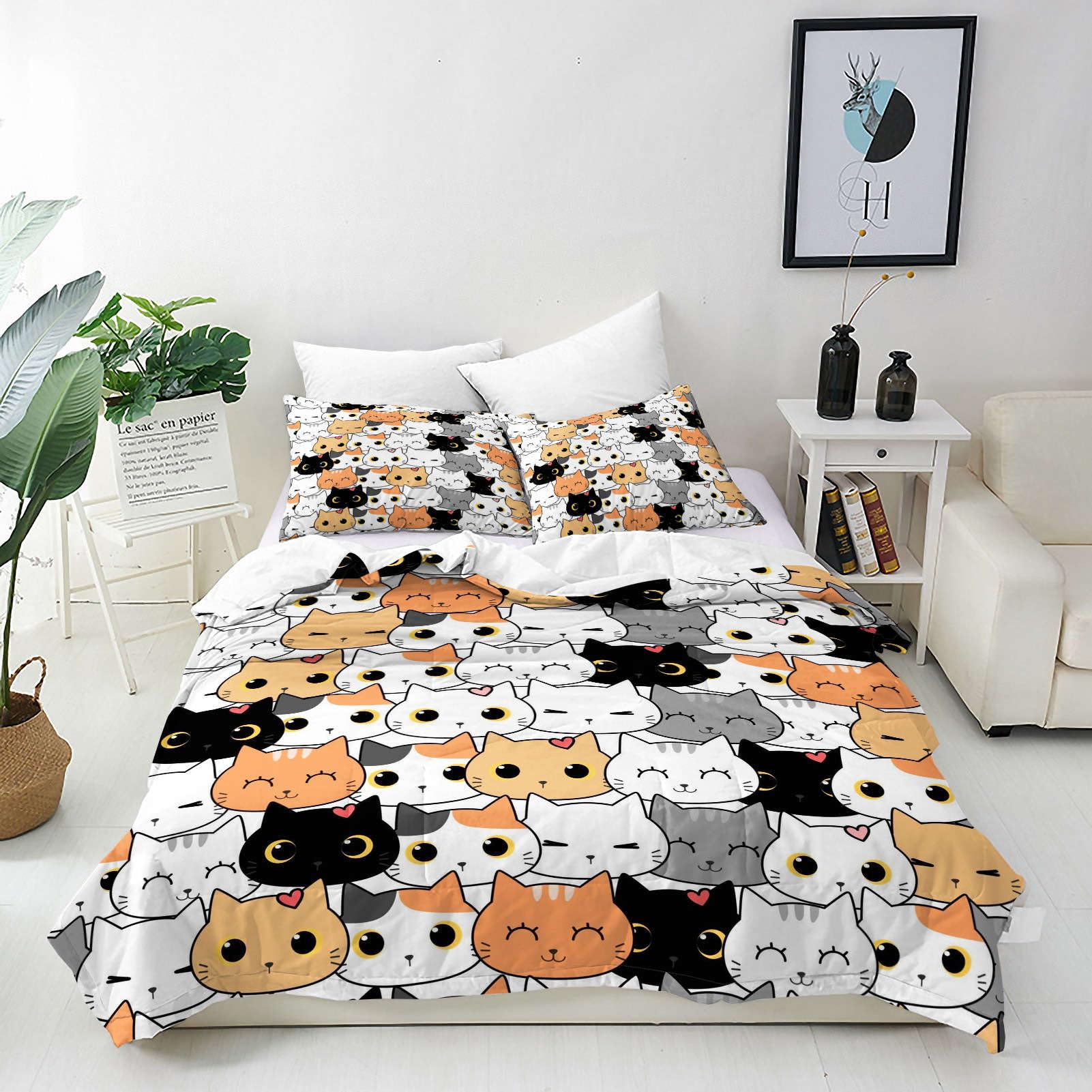 ANHOPE Custom Duvet Cover Set Customized Size 3 Pcs Bedding Set for All Season Cartoon Animal Cat Kitten Head 3D Printed Pattern Personalised Quilt Cover for Kids Adults Birthday Wedding