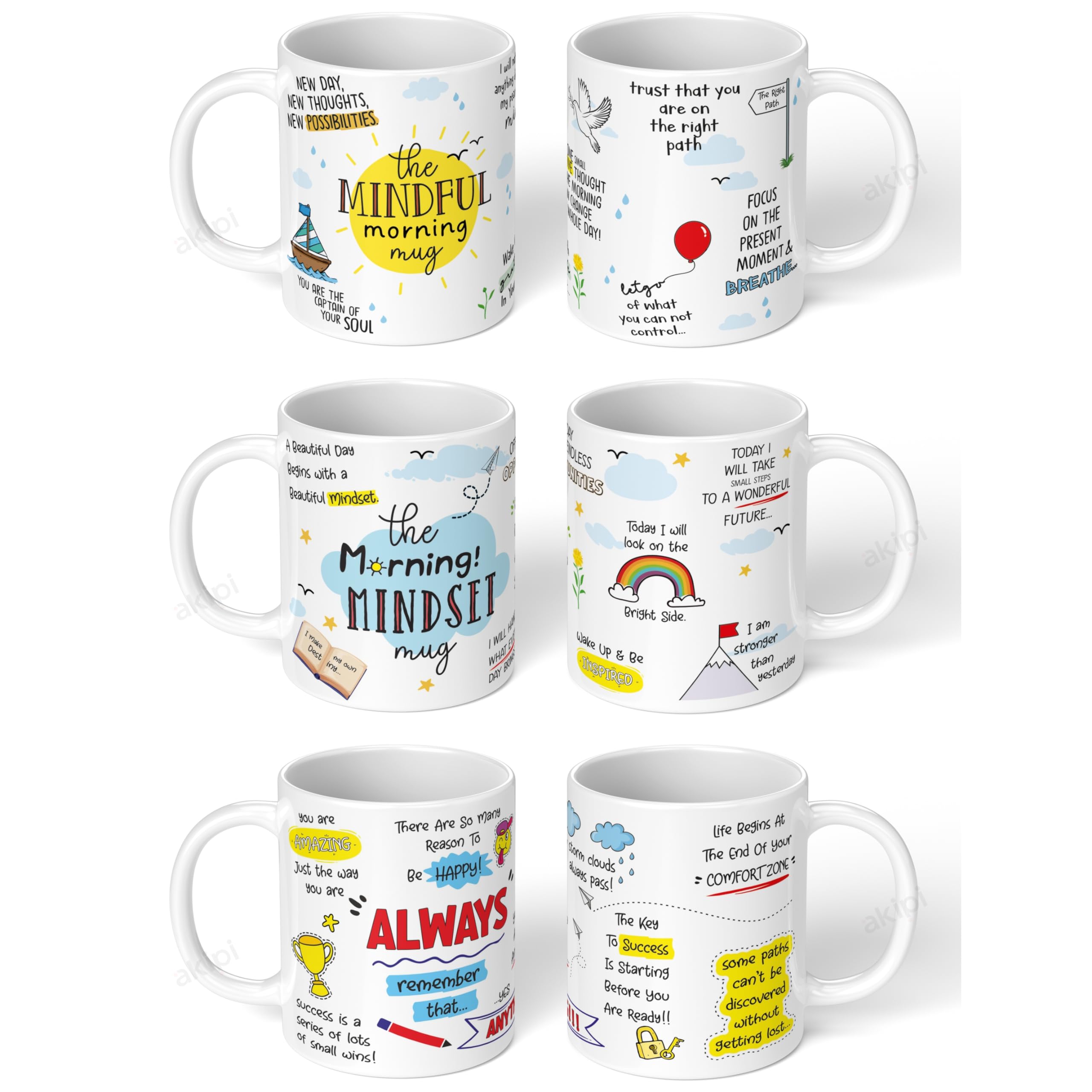 Akipi Always Remember Mindful Mindset Mug - Inspirational Ceramic Mug 11oz Designer Coffee/Tea Cup ARM685 (Pack of 3)