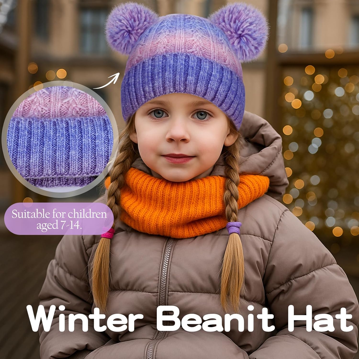 Girls Ski Beanie & Mittens Set - Fleece-Lined Knit Hat & Gloves for Girls, Winter Sports Gear - Image 8