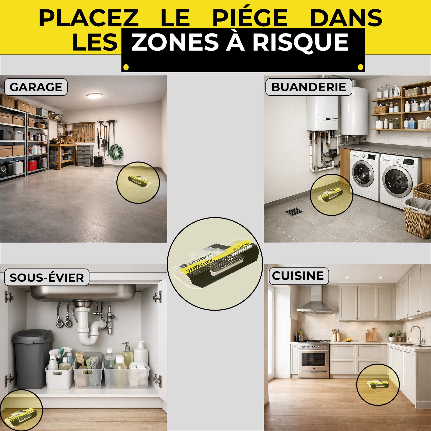 Pièges Cafards Collants avec Attractif – Kit 10 Pièges + 10 Appâts – Piège à Cafards/Blattes sans Insecticide