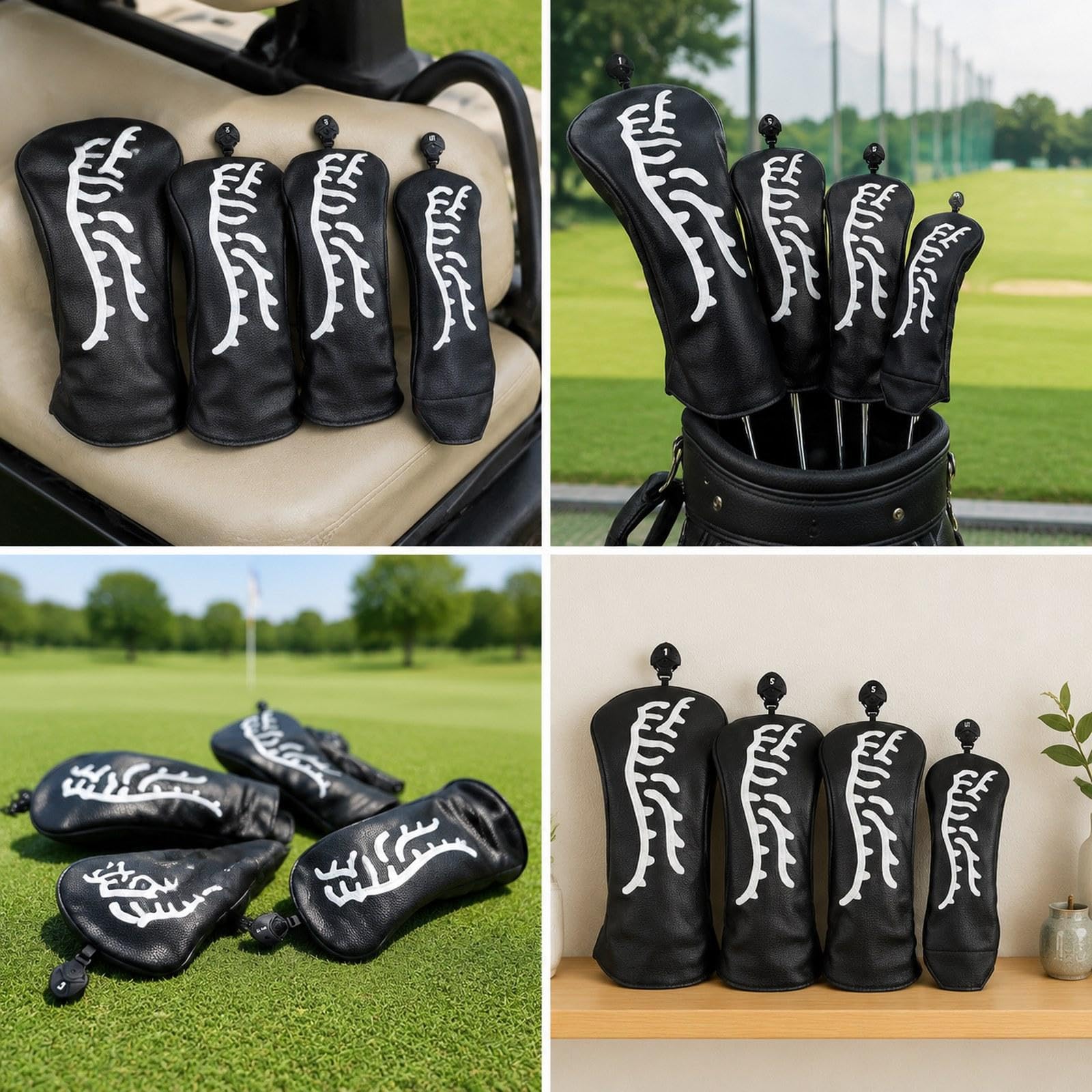 4 Stück Golf Club Head Cover Schlägerkopfhaube für Driver Holz UT Abriebfestes PU mit Schutzfunktion Und Stil für Golfclubs Geschenk Reisen