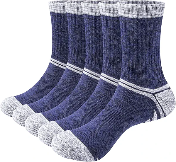 YUEDGE Mens Socks Breathable Wicking Work Socks Thick Cotton Cushioned Hiking Walking Safety Boot Sock For Men, 5 Pairs