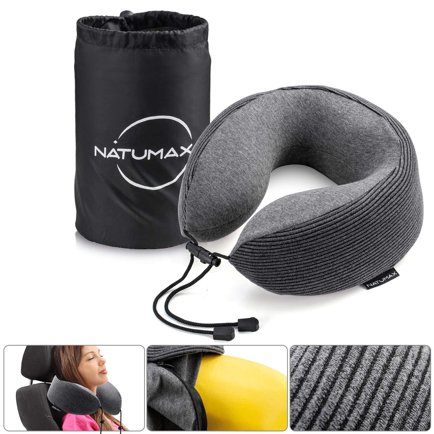 Neck Pillow for Air Planes, Breathable & Comfortable Memory Foam Travel Pillow, U-Shaped Adjustable Airplane Car Flight Pillow, 360-Degree Head Support