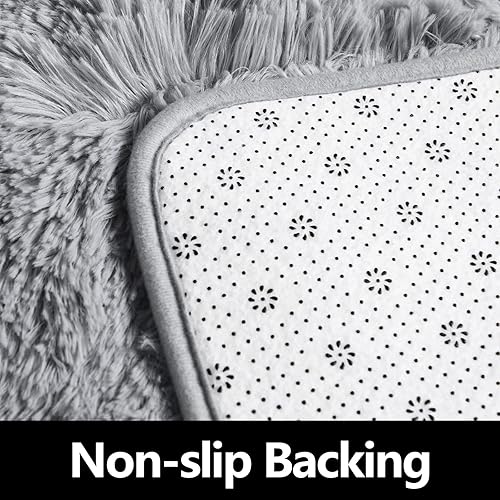 Miniatura 4 de FlyDOIT Alfombra redonda gris para dormitorio, alfombras circulares súper esponjosas para guardería de bebé, alfombra peluda de 5 x 5 pies para