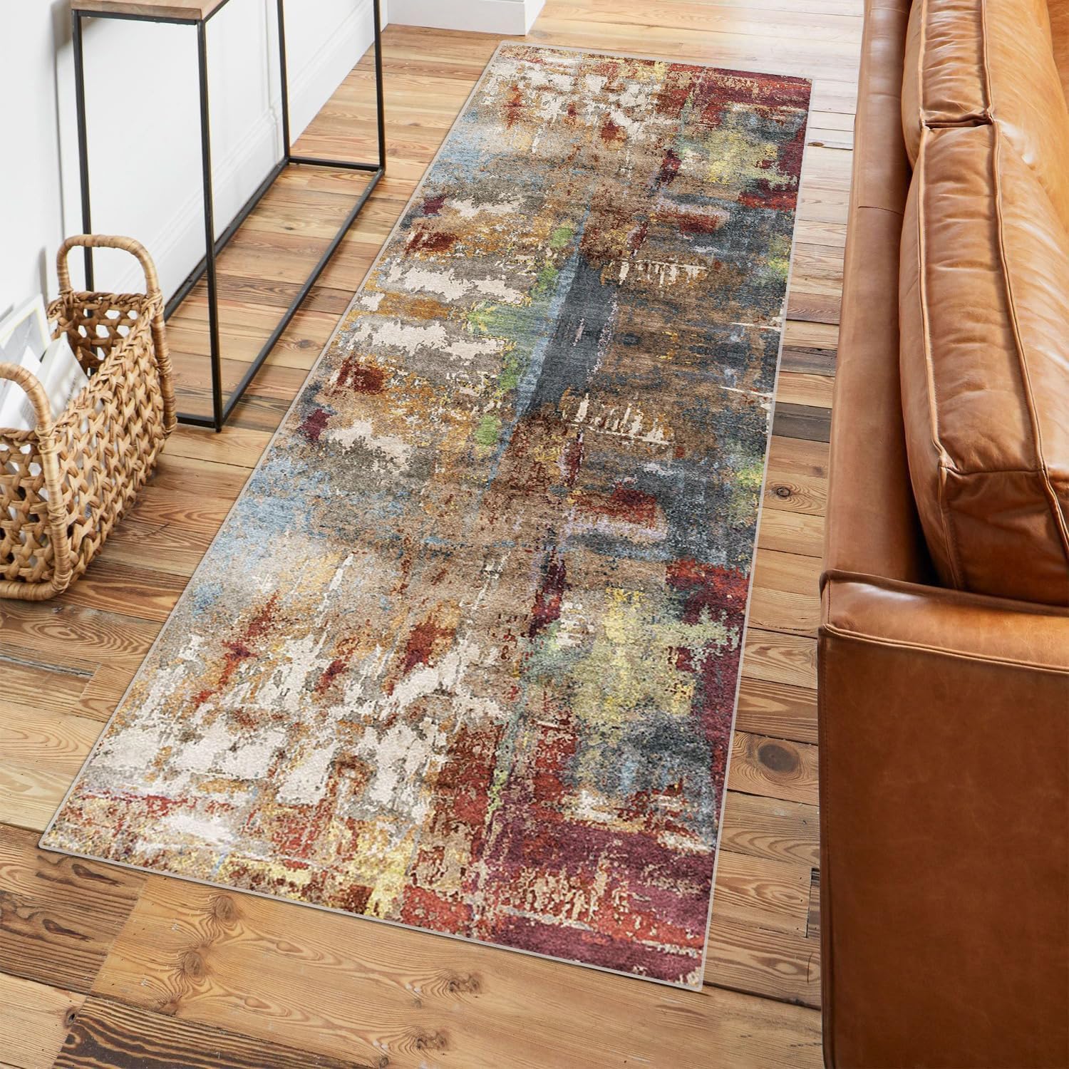 Siunwdiy Tappeto Cucina Antiscivolo Lavabile 3.6 Metri Marrone Colorato Tappeti Runner Lungo Astratto Tappeto Passatoia Corridoio Soggiorno Tappetino Cucina Camera Camera da Letto,60x360cm