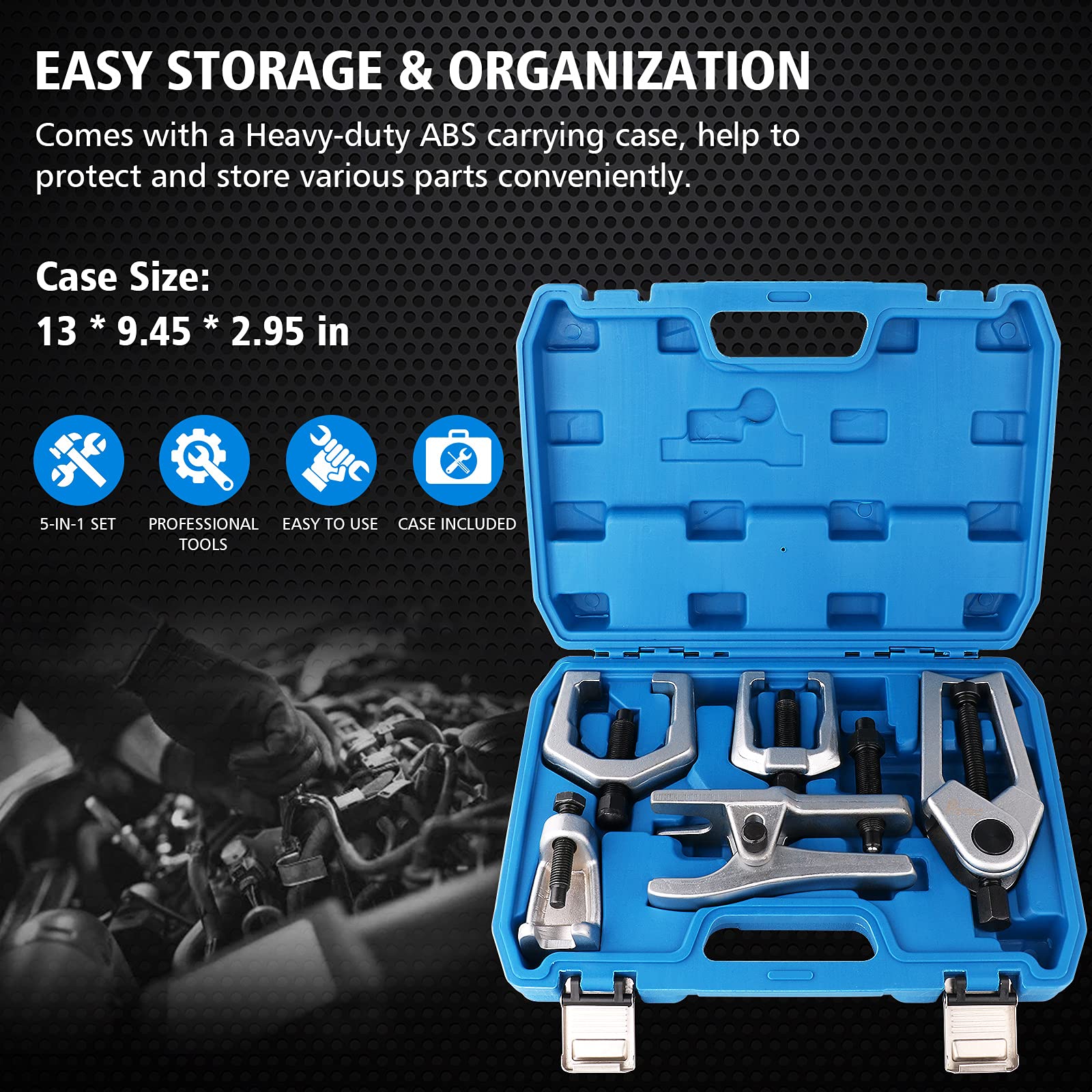 PTSTEL 5Pcs Ball Joint Separator Front End Service Tool Kit Conical Pitman Arm Puller Tie Rod
