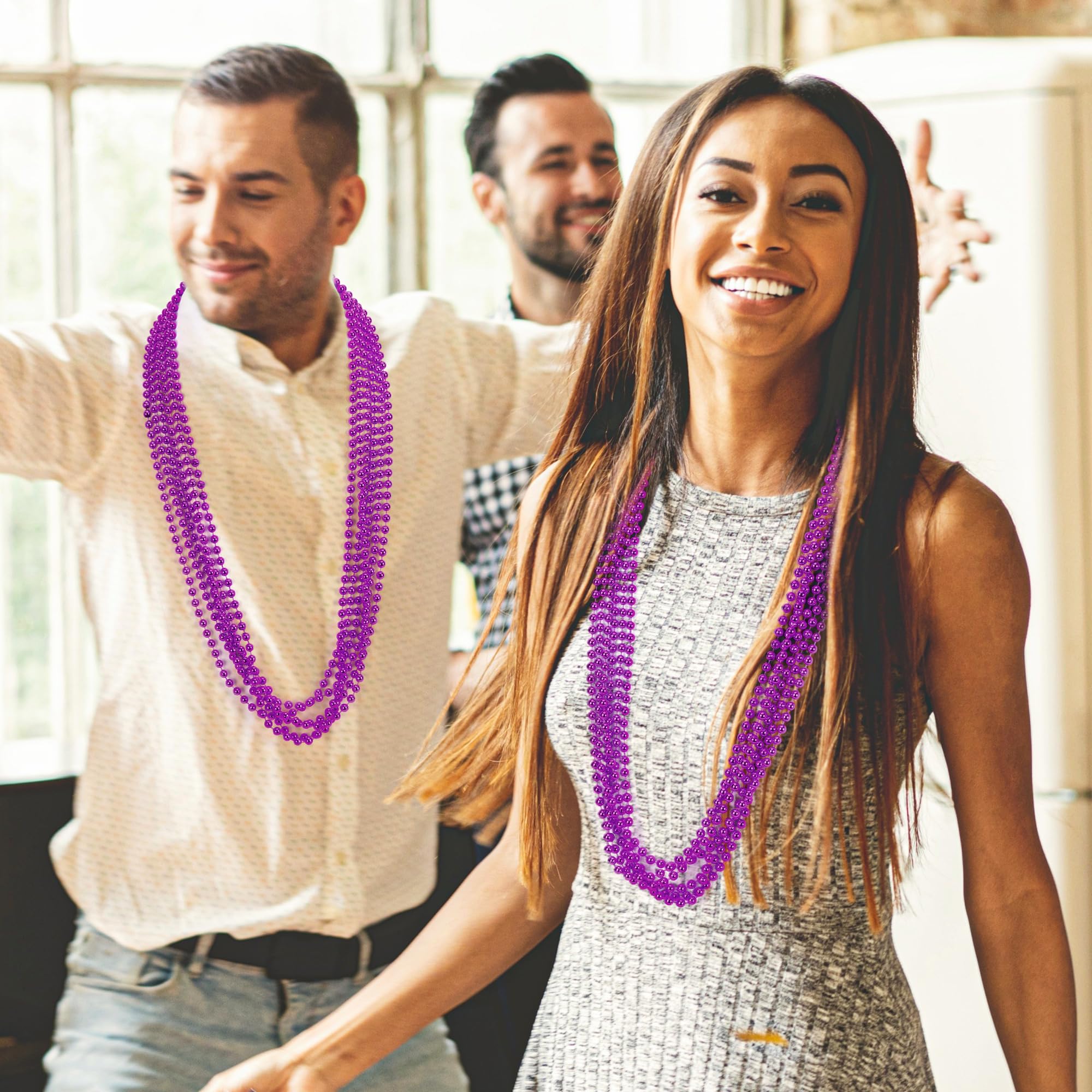 72 Stück Mardi Gras Perlen, lila Perlenkette, Partygeschenke, 83,8 cm Perlenketten, Damen Herren, Großpackung, Festivalparade, Wurfzubehör für Halloween, Karneval, Hochzeit, Geburtstag, Feiern,
