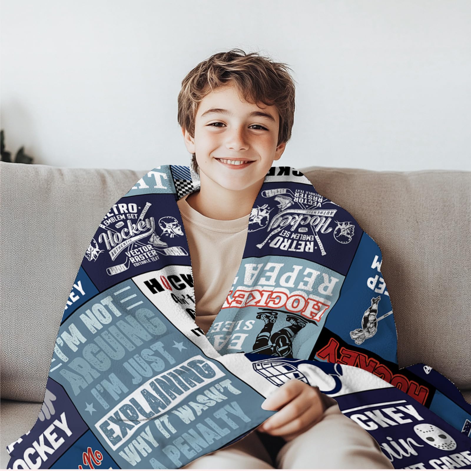 Hockey Gifts for Boys Men, Hockey Blanket for Boys 8-12, Birthday Graduation Gifts for Hockey Lovers Player Blanket 60"x50" to Keep Warm
