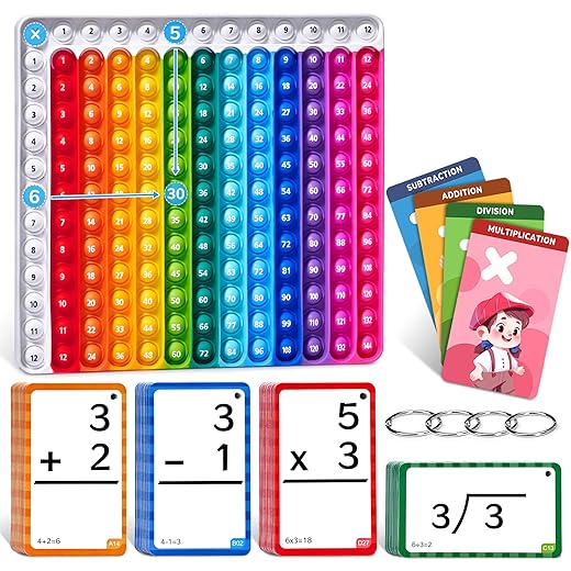 JoyCat Math Flash Cards + Pop Fidget Chart,Math Games for Kids Ages 4-8, Addition, Subtraction, Division, Multiplication Flash Cards-Math Manipulatives Kindergarten, 1st, 2nd, 3rd, 4th, 5th, 6th Grade