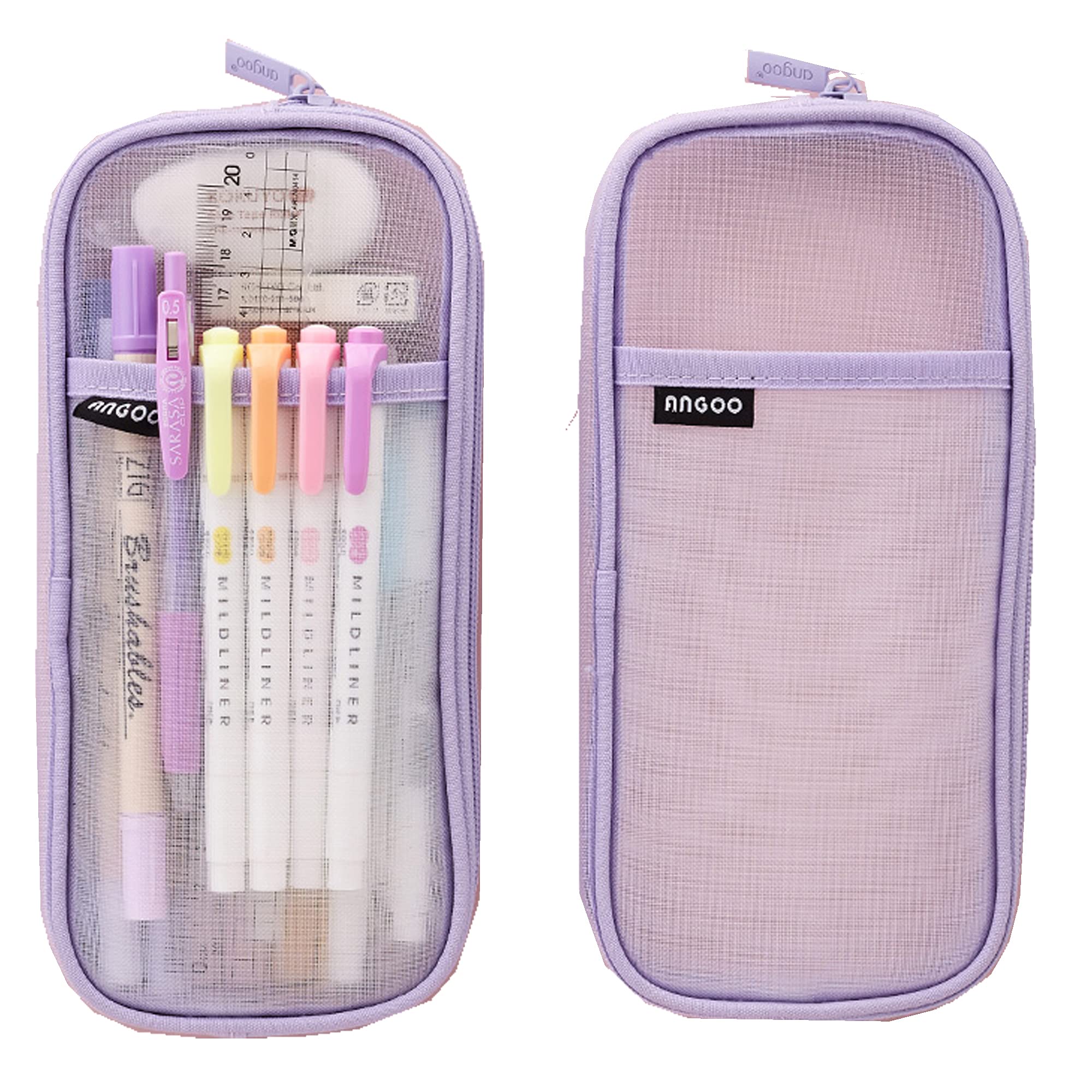 Friinder Grid Mesh Pencil Bag Clear Simple Stationery Organizer Multi-Color Pen Marker Pouch for Adults Office Business Spring Easter Holiday Gift Cosmetics Pouch Makeup Bag (Purple)