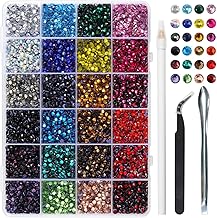 SS16 Hotfix Rhinestone Hotfix 24 Mixed Colours for Clothes and Crafts with Tweezer, Wax Pen and Spoon